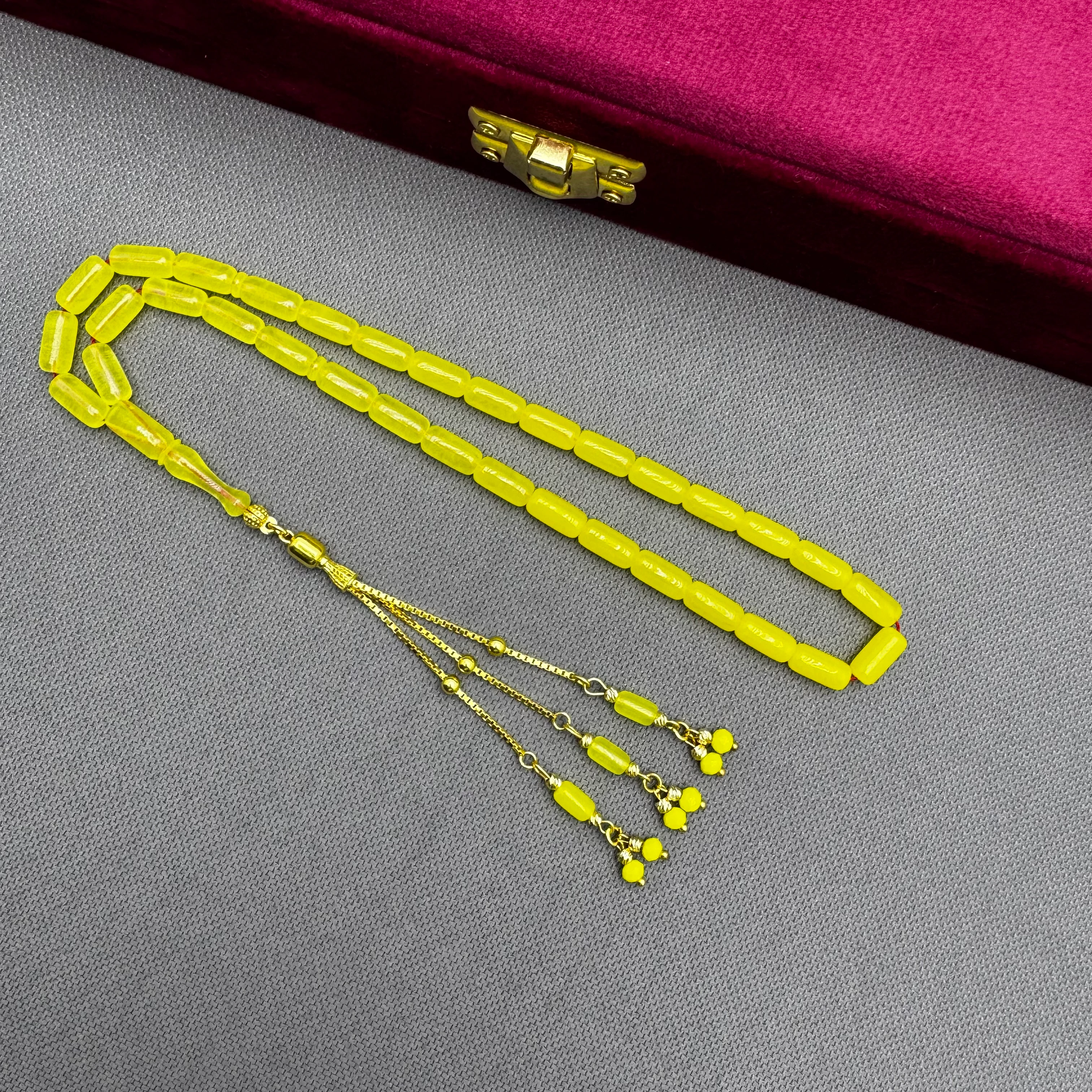 Usta İşçilikli Gümüş Zincirli Alman Bakalit Sarı Katalin Tespih