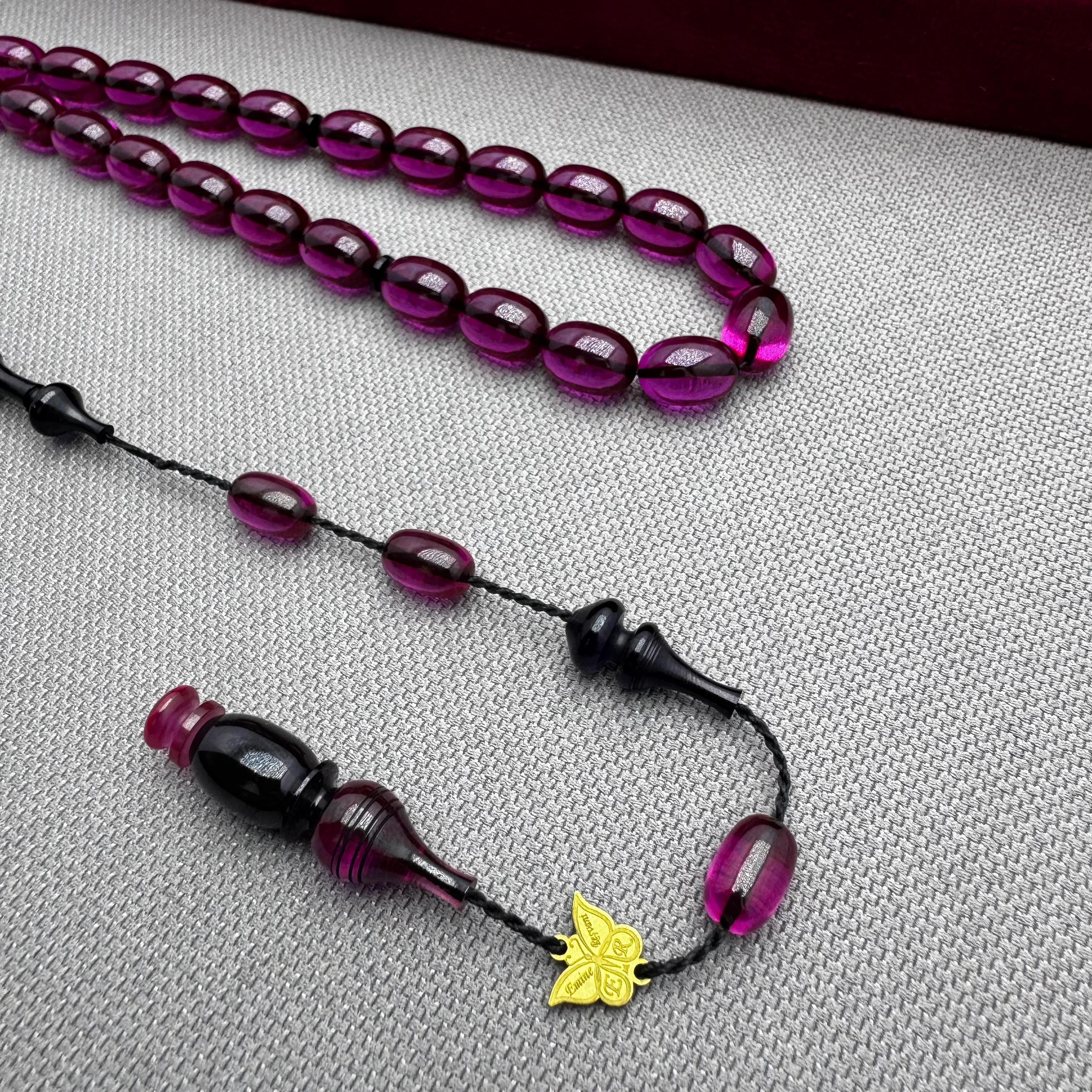 Emine REŞVANİ Usta İşçilikli Özel Mor Renk Halkalı İmame Ateş Kehribar Tespih