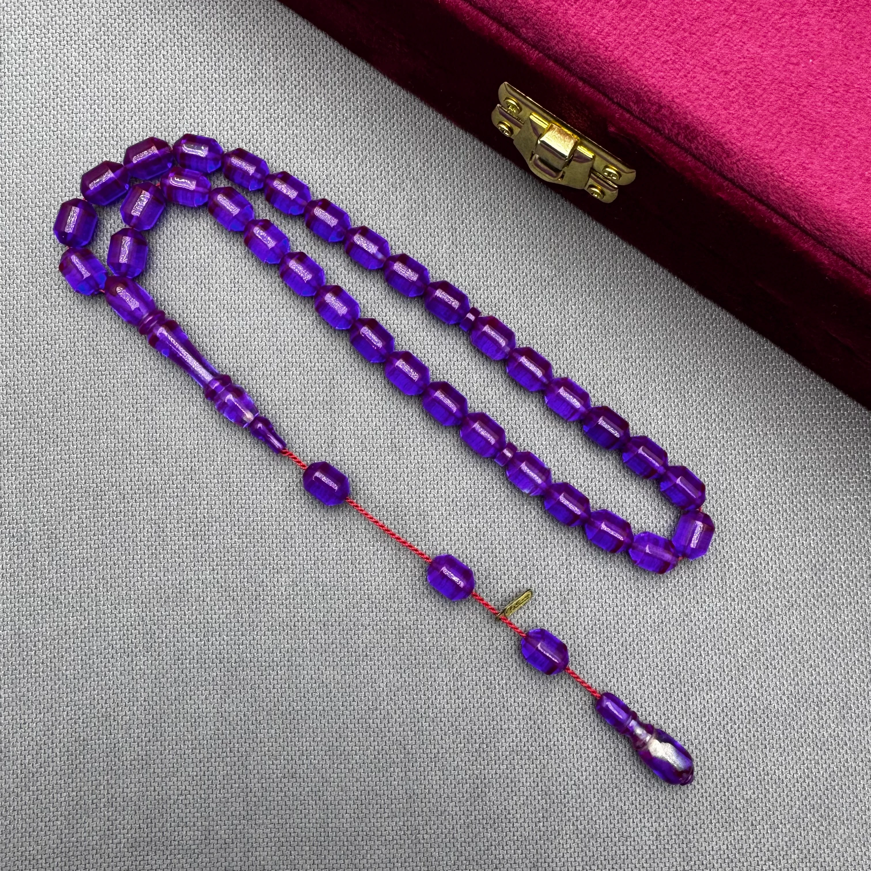 Ayhan TURAN Usta İşçilikli Mor Mürdüm Rengi Özel Döküm Malzeme Ateş Kehribar Tespih