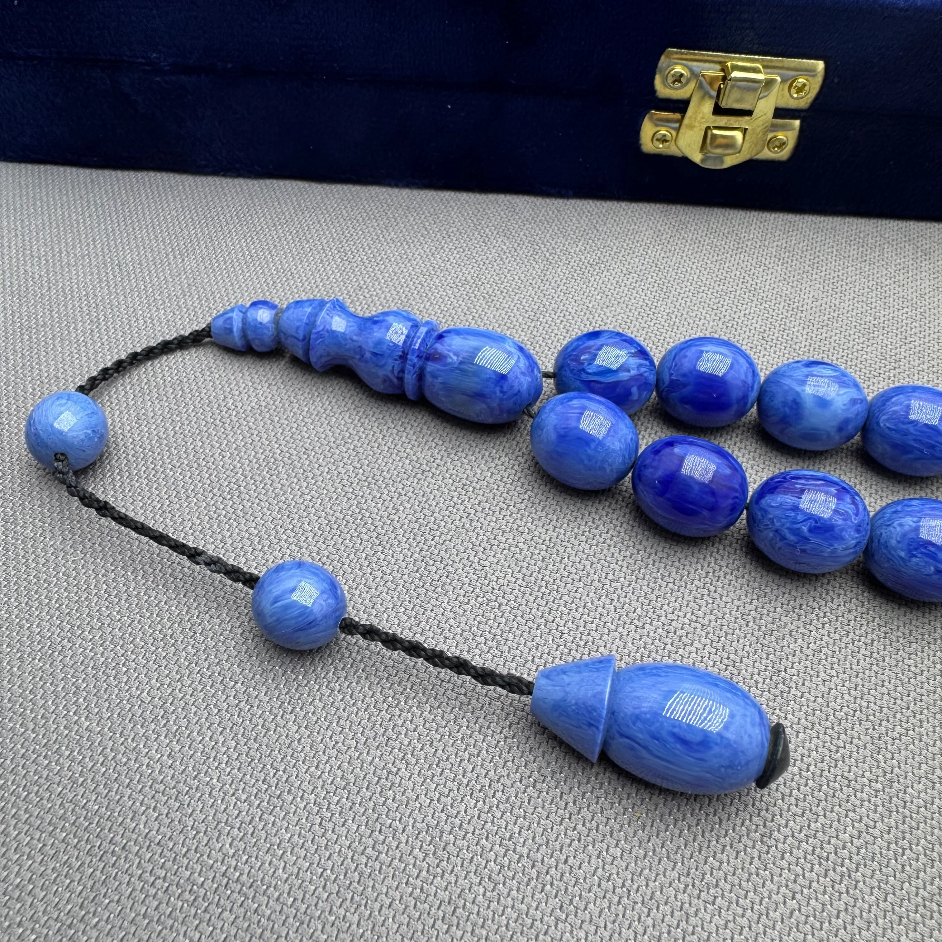 Sistemli Yoğun Hare Desenli Saks Mavisi Efe Maskot Tespih