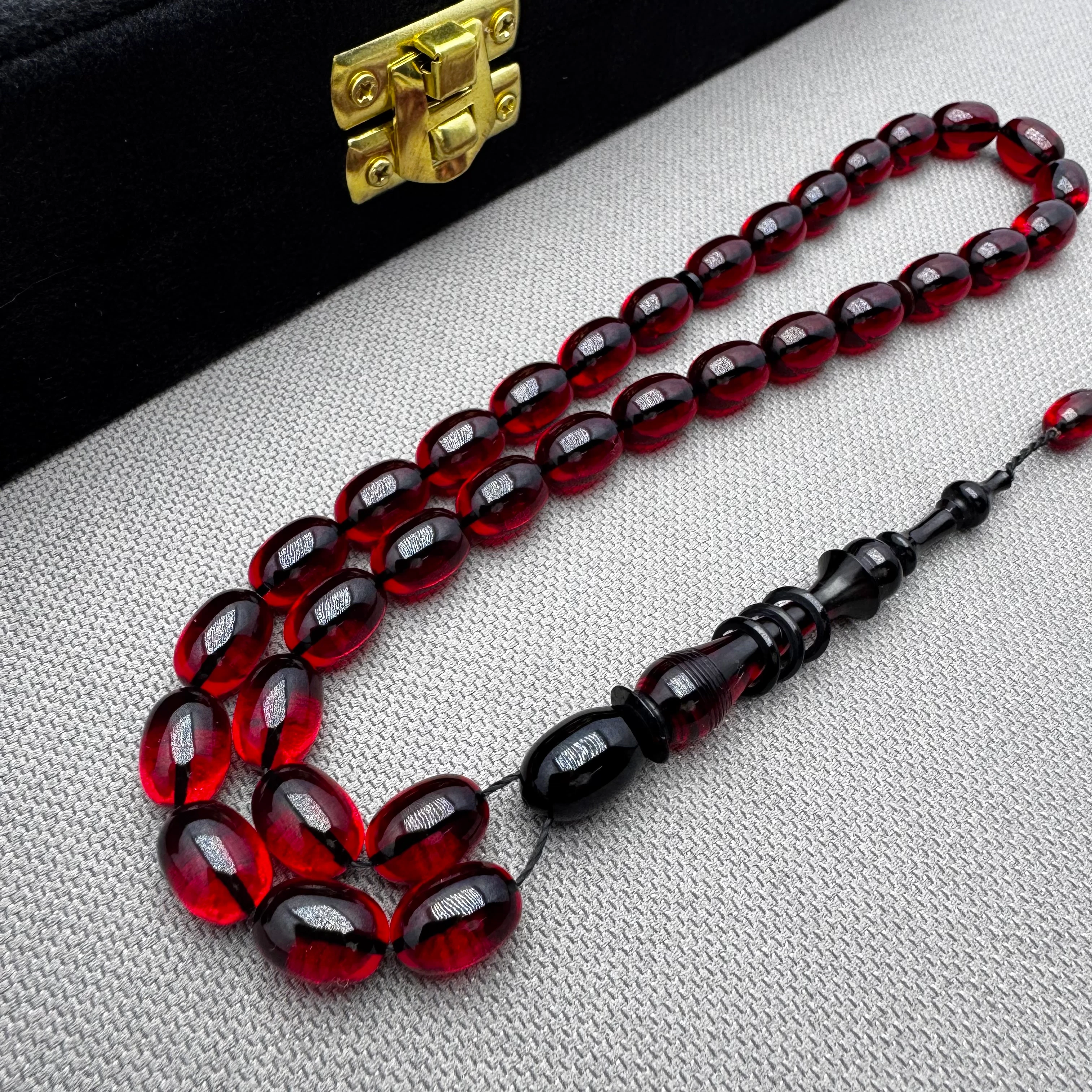 Emine REŞVANİ Usta İşçilikli Kapsül Kesim Ateş Kırmızısı Halkalı İmame Ateş Kehribar Tespih