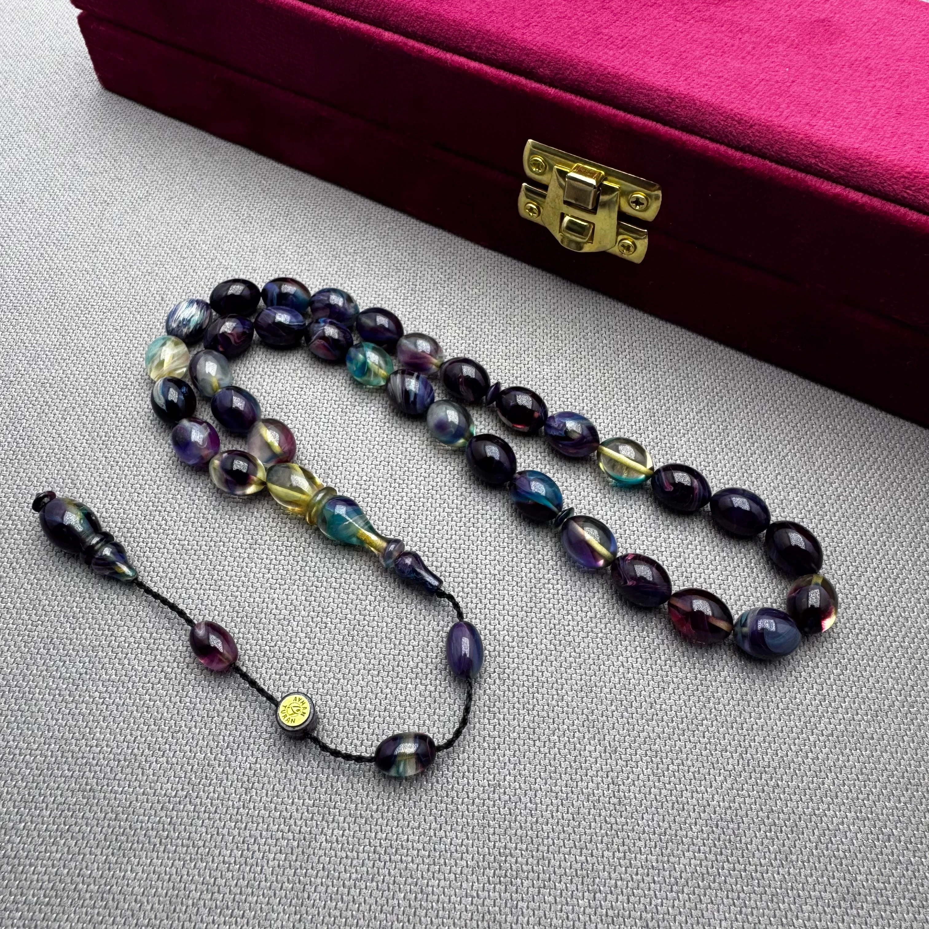 Ayhan TURAN Usta İşçilikli Özel Döküm Multi Color Renk Yoğun Hareli Sıkma Kehribar Tespih