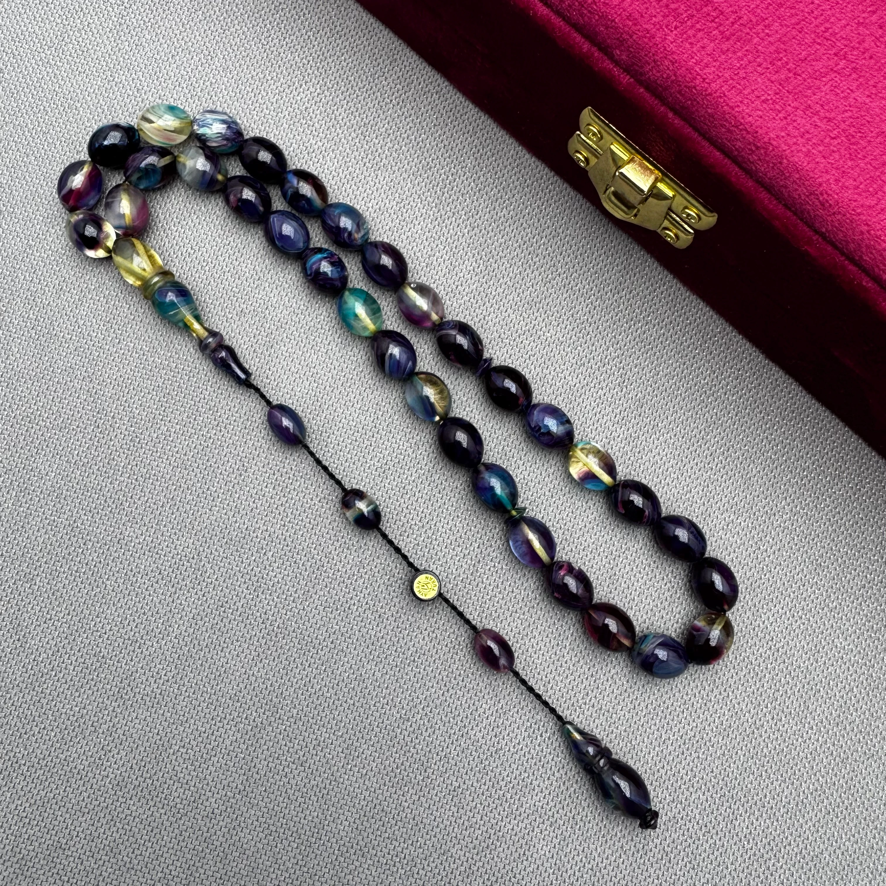 Ayhan TURAN Usta İşçilikli Özel Döküm Multi Color Renk Yoğun Hareli Sıkma Kehribar Tespih