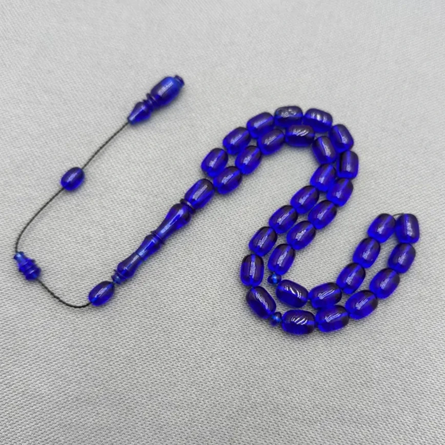 Usta İşçilikli Saks Mavisi Ateş Kehribar Tespih