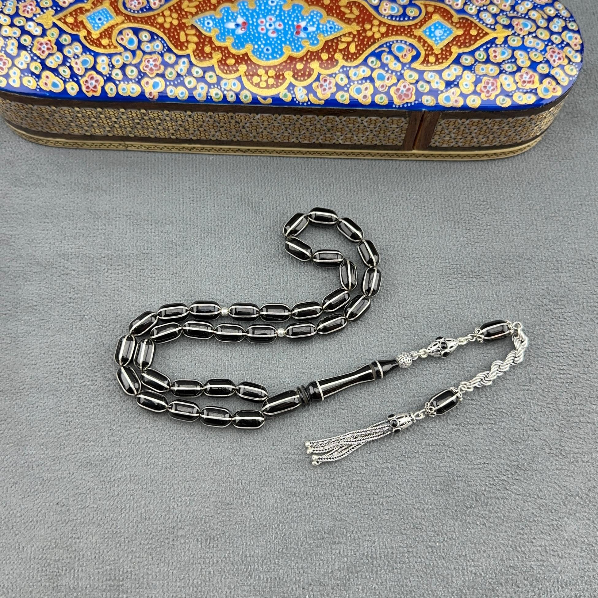 Özel Tasarım Gümüşlü İmameli Karpuz Dilim Orjinal Erzurum Oltu Taşı Tespih