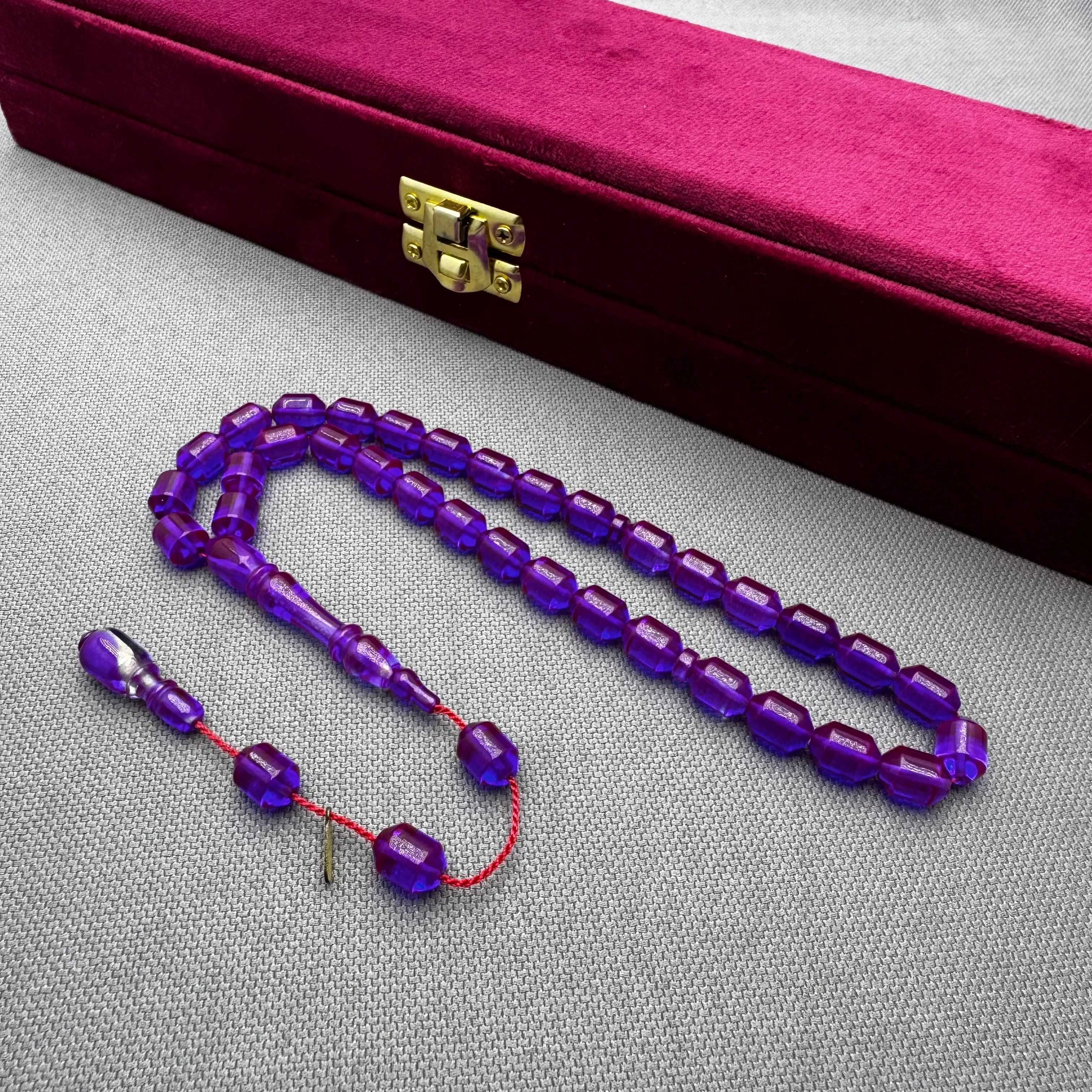 Ayhan TURAN Usta İşçilikli Mor Mürdüm Rengi Özel Döküm Malzeme Ateş Kehribar Tespih