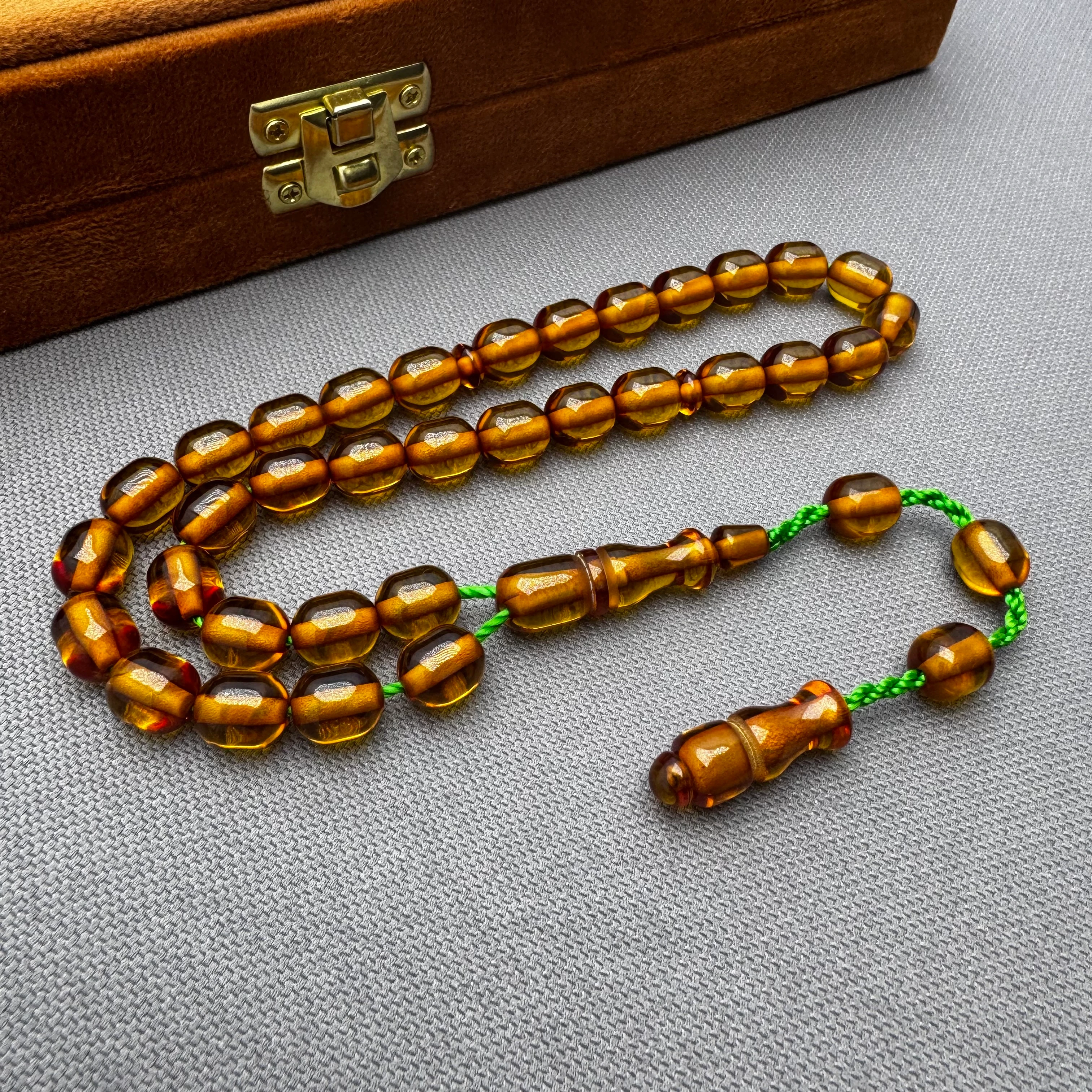 Turuncu Şeffaf Kalın İpli Muazzam Çekim Kalitesi Ateş Kehribar Tespih