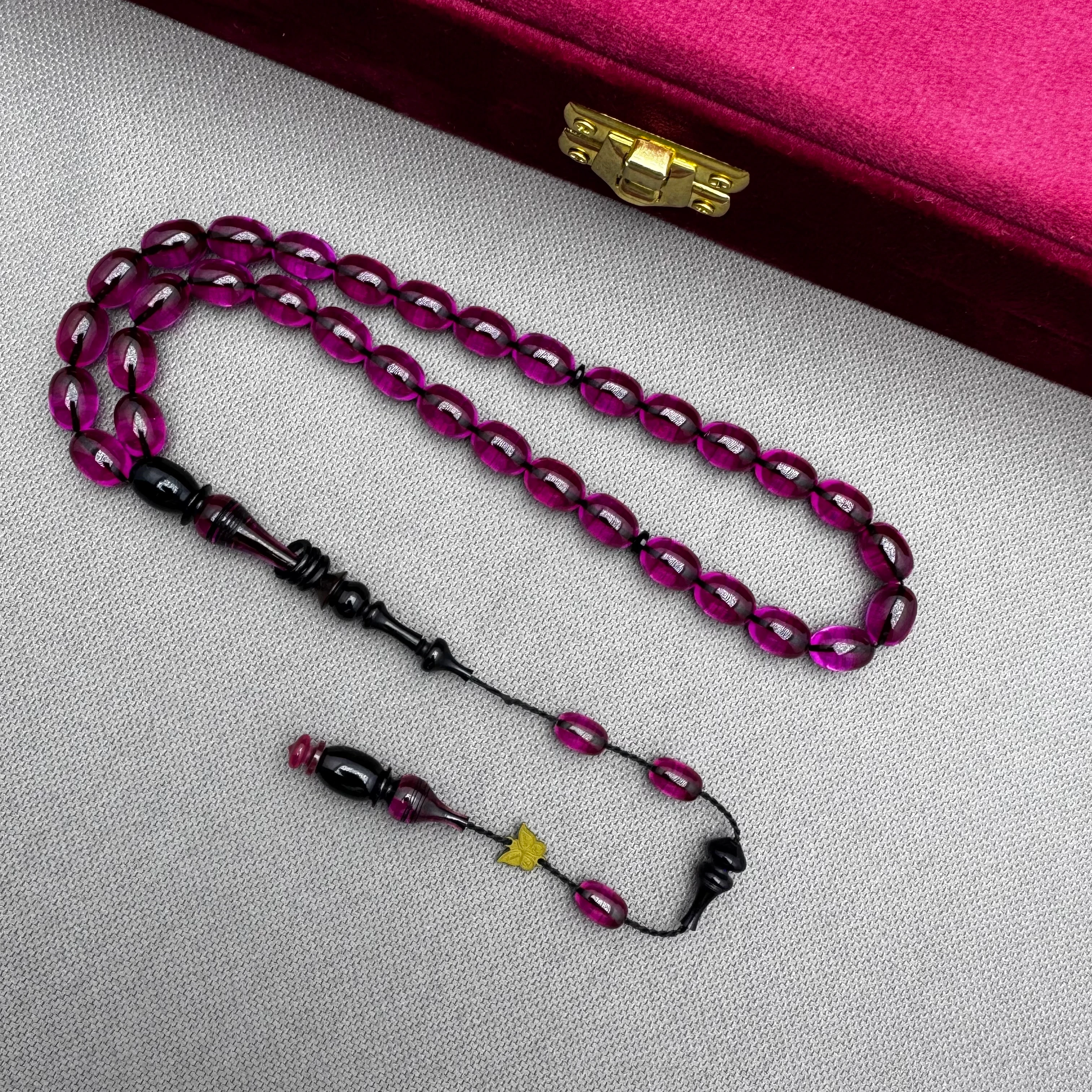 Emine REŞVANİ Usta İşçilikli Özel Mor Renk Halkalı İmame Ateş Kehribar Tespih