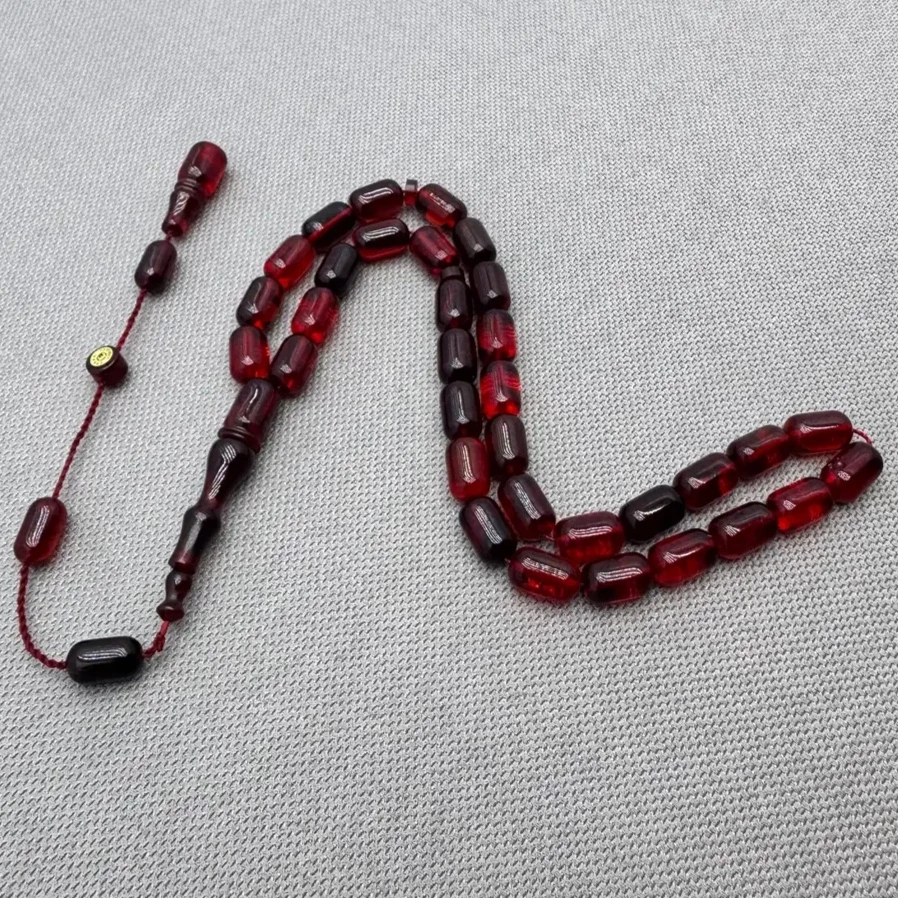 Erkan ÇUBUKÇU Usta İşçilikli Kırmızı Hareli Kehribar Tespih