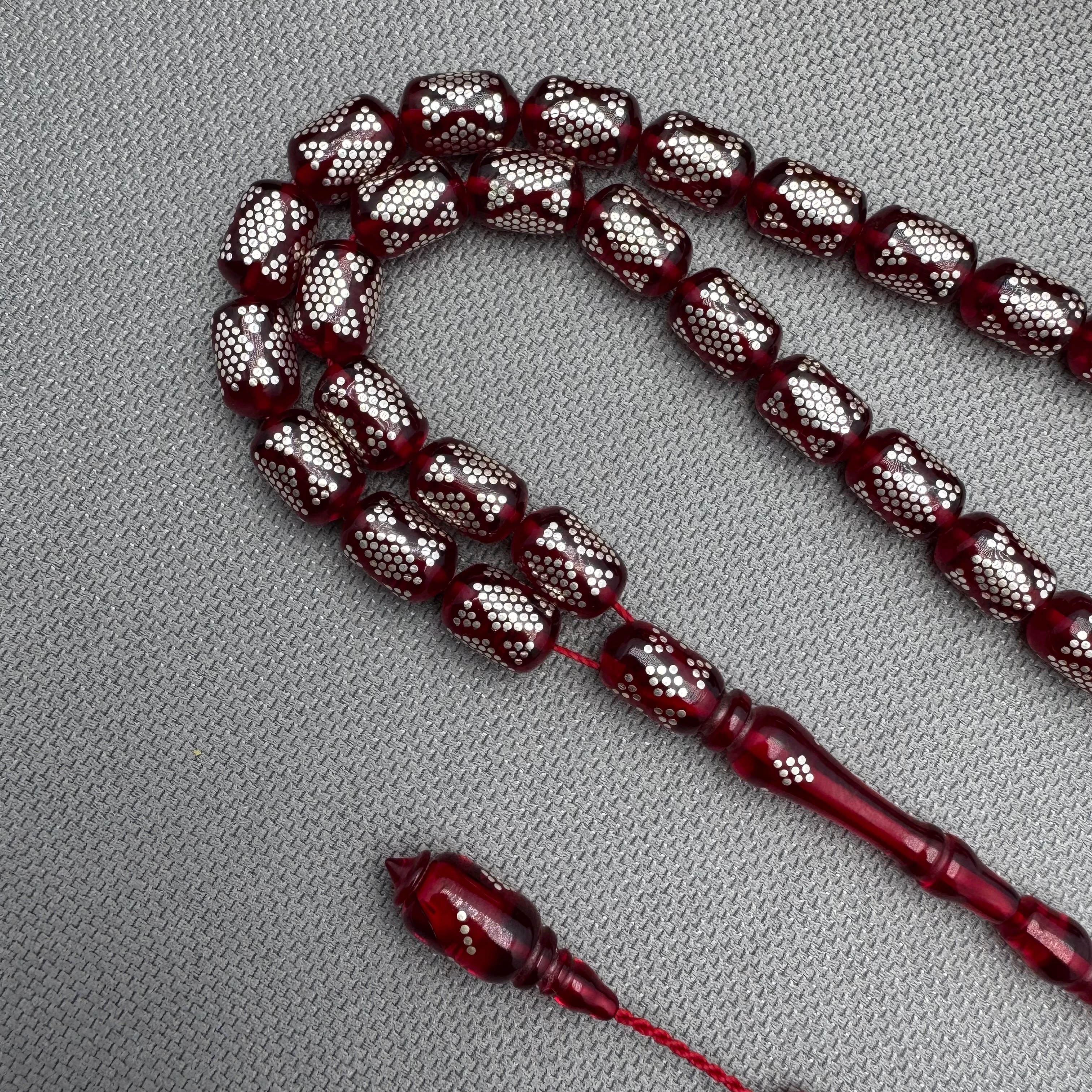 Usta İşçilikli Yoğun Gümüş Çakımlı Sınırlı Üretim Ateş Kehribar Tespih