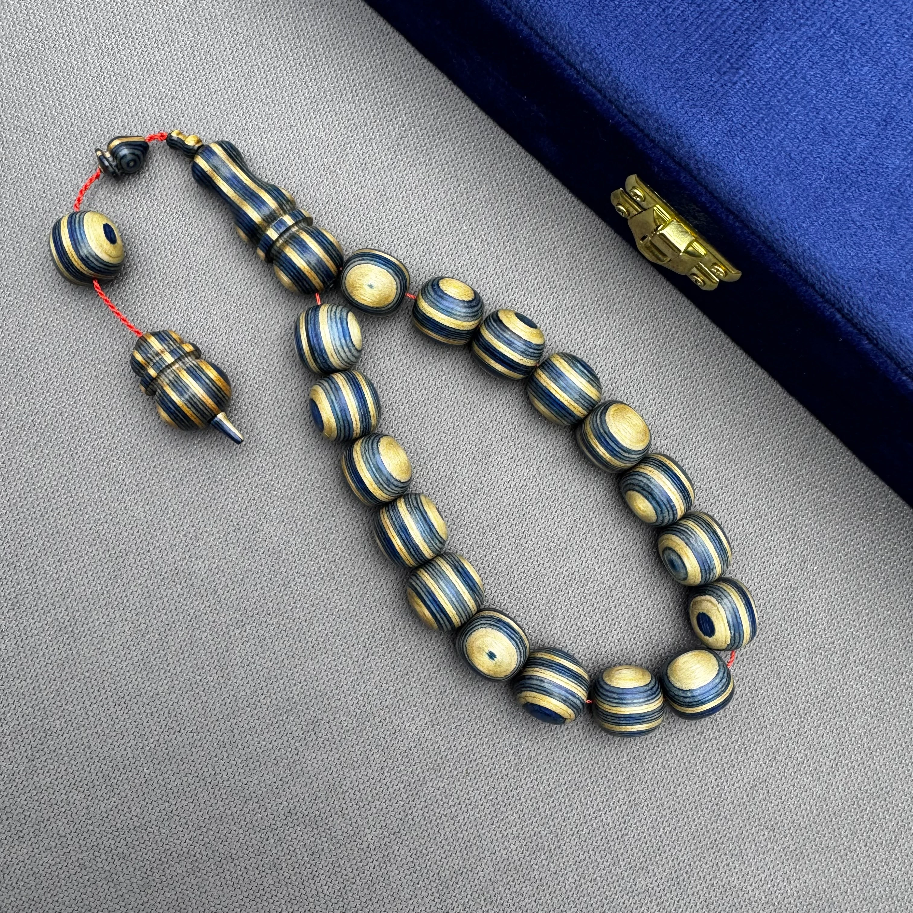 Lacivert ve Turuncu Rengi Doğal Ağaç Dokulu Kafur Ağacı Efe Maskot Tespih