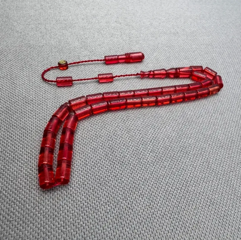 Muhammed TACİR Usta İşçilikli Bilek Boy Kırmızı Kesme Ateş Kehribar Tespih