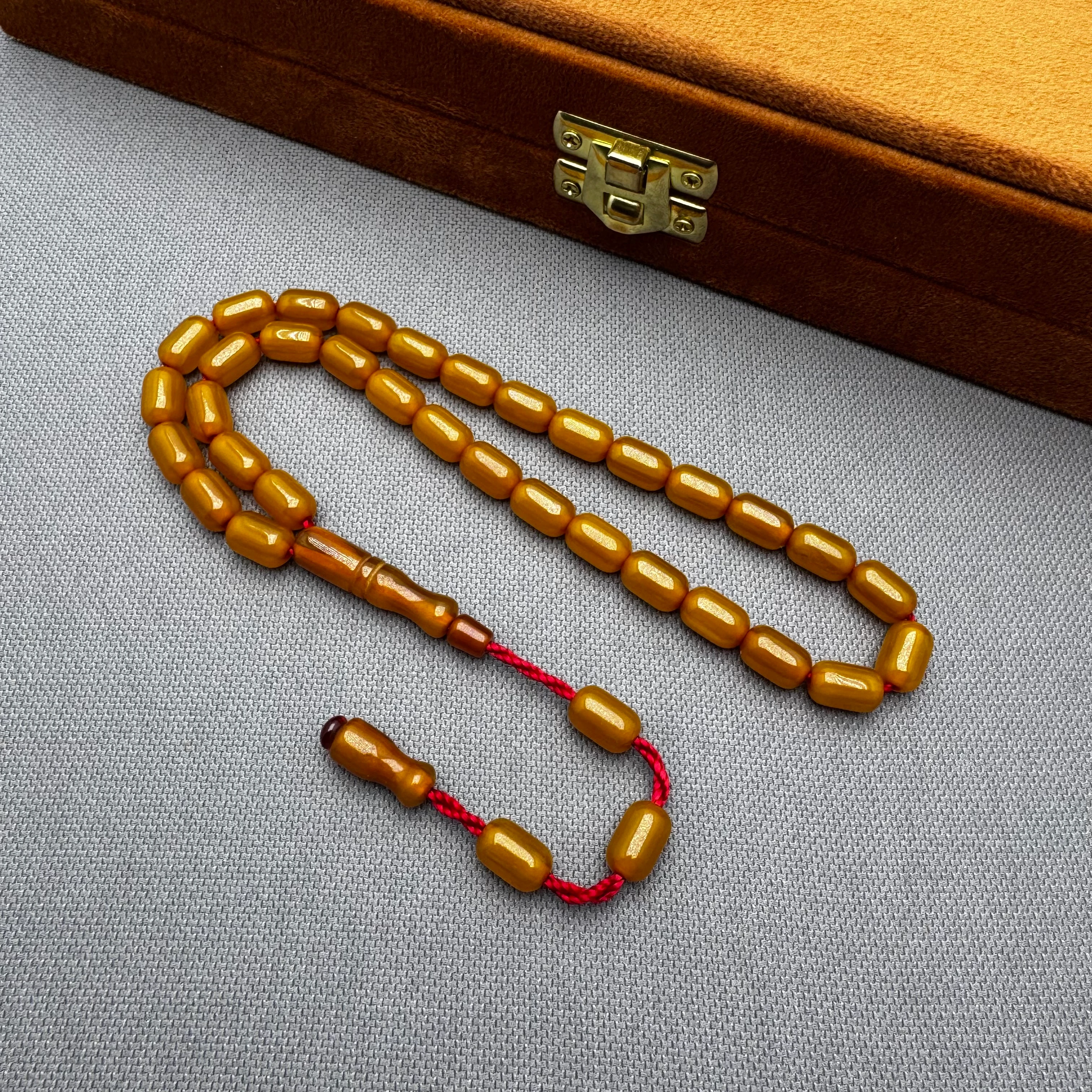 Sarı Dik Damar Hareli Buğulu Hamur Sıkma Kehribar Tespih