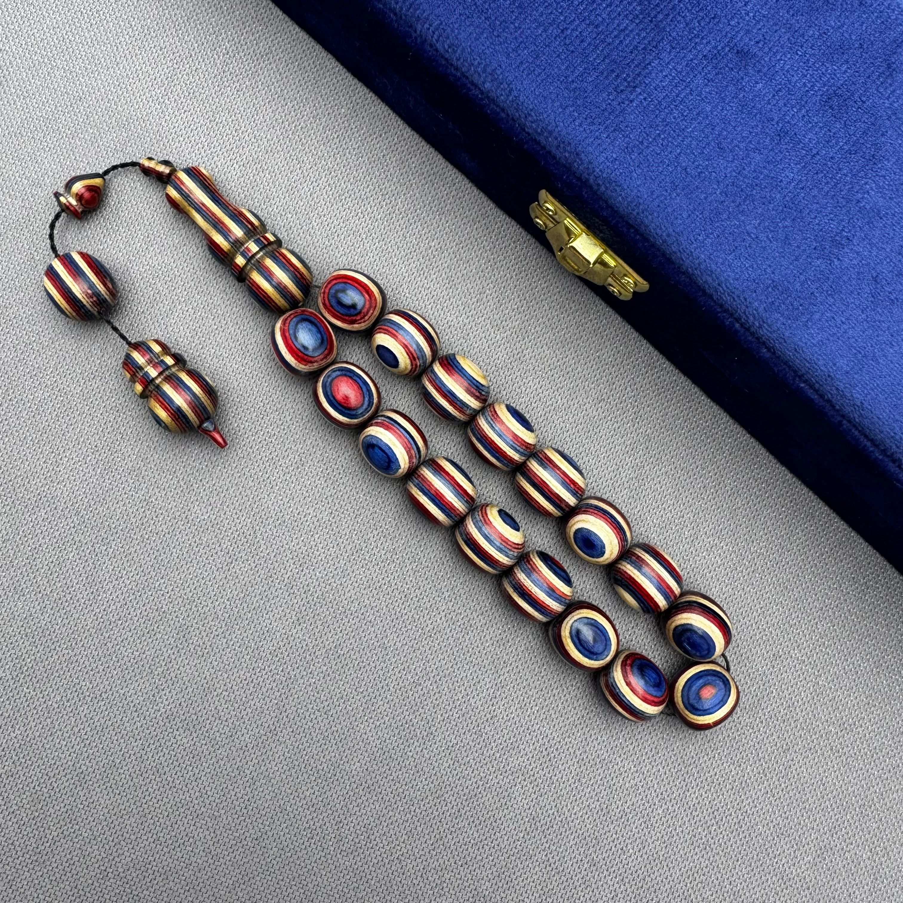 Lacivert Bordo Kırmızı Doğal Ağaç Dokulu Kafur Ağacı Efe Maskot Tespih