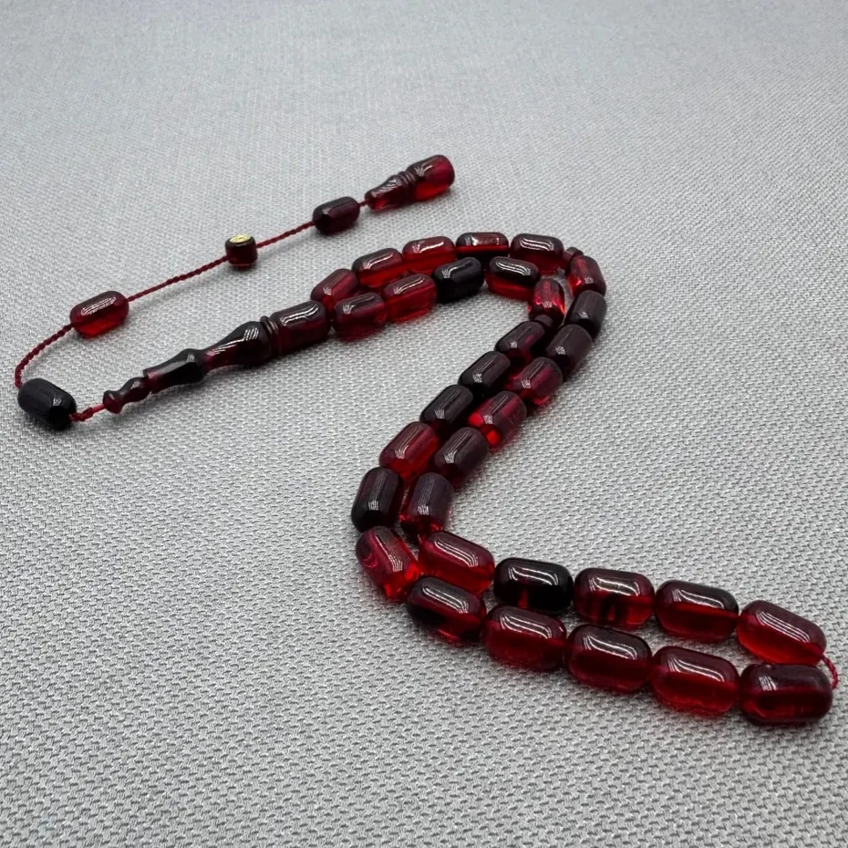 Erkan ÇUBUKÇU Usta İşçilikli Kırmızı Hareli Kehribar Tespih