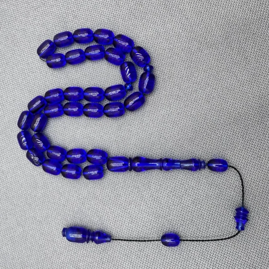 Usta İşçilikli Saks Mavisi Ateş Kehribar Tespih