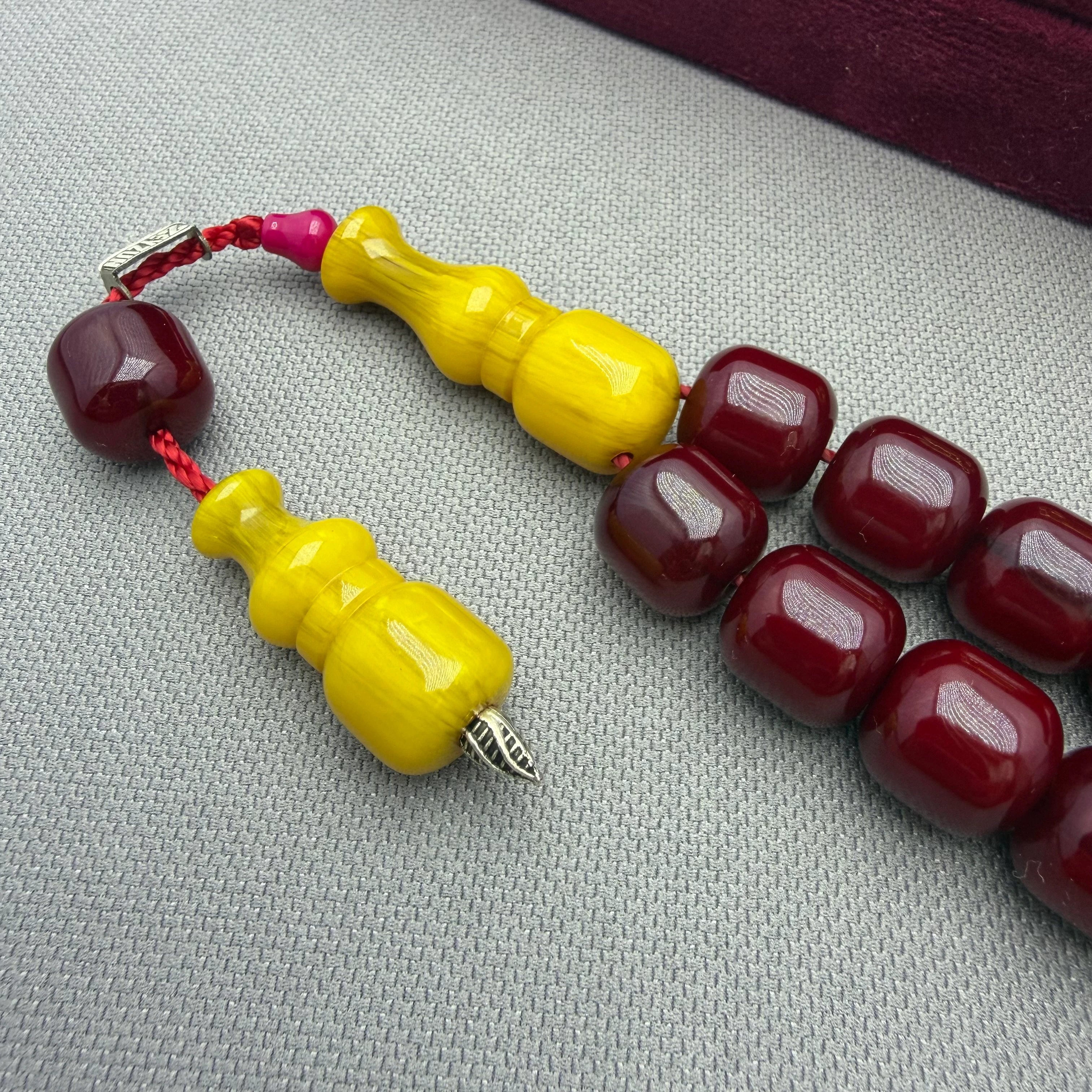 Zeyzun Usta İşçilikli Osmanlı Benzetme Vişne Bordo Efe Maskot Sıkma Kehribar Tespih 