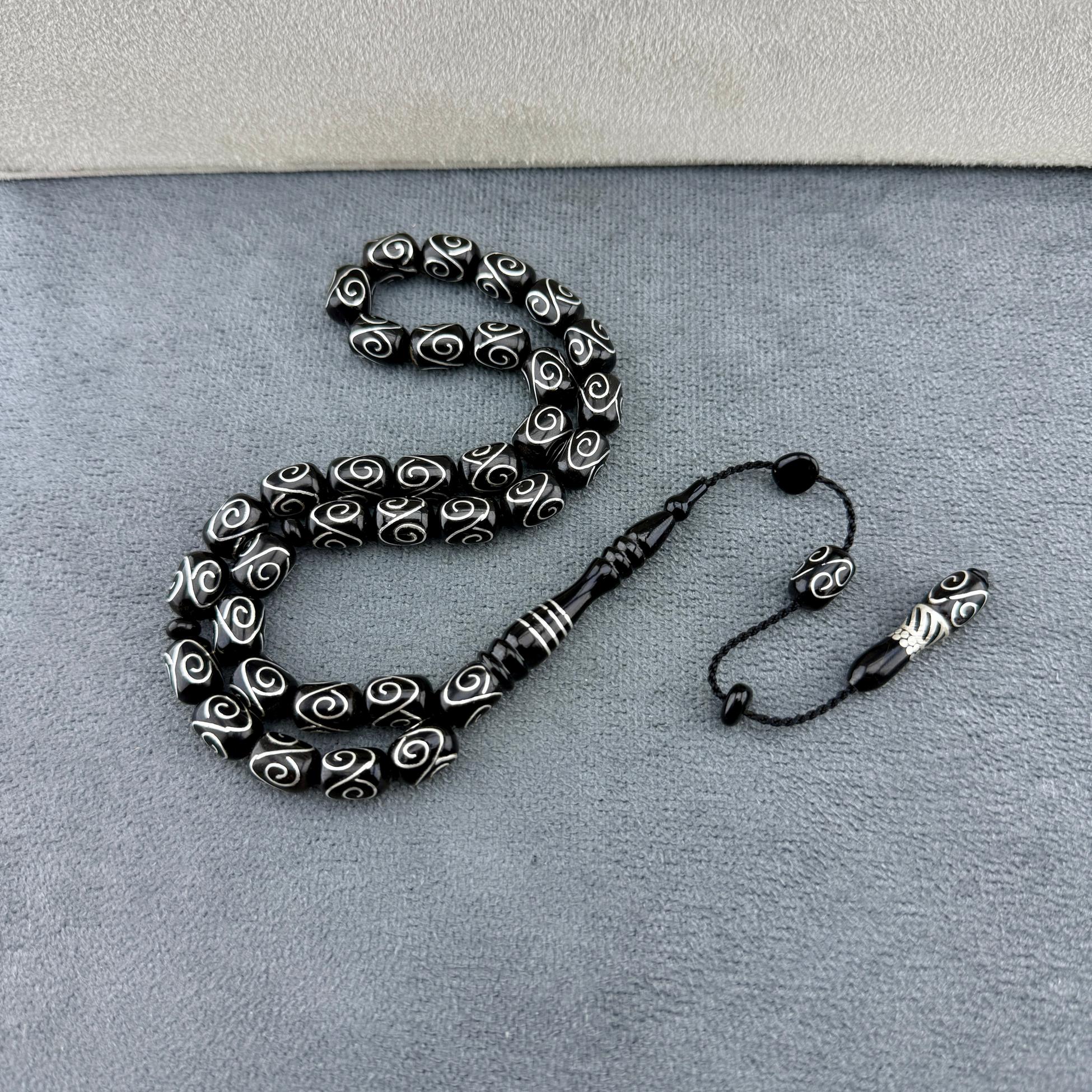 Nadir Çalışma Usta İşçilikli Özel Telkari İşlemeli Orjinal Has Oltu Taşı Tespih