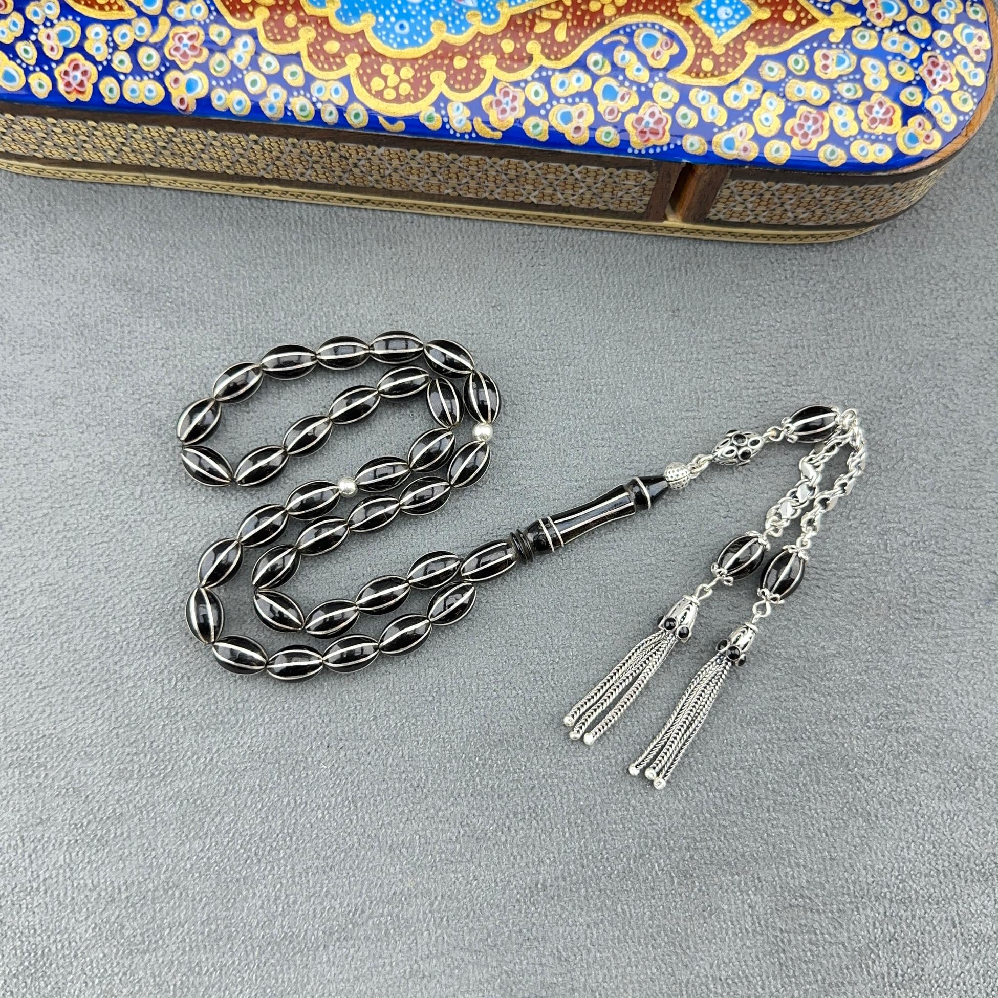 Beyzi Kesim Özel İşçilikli Karpuz Dilim Orjinal Oltu Taşı Tespih