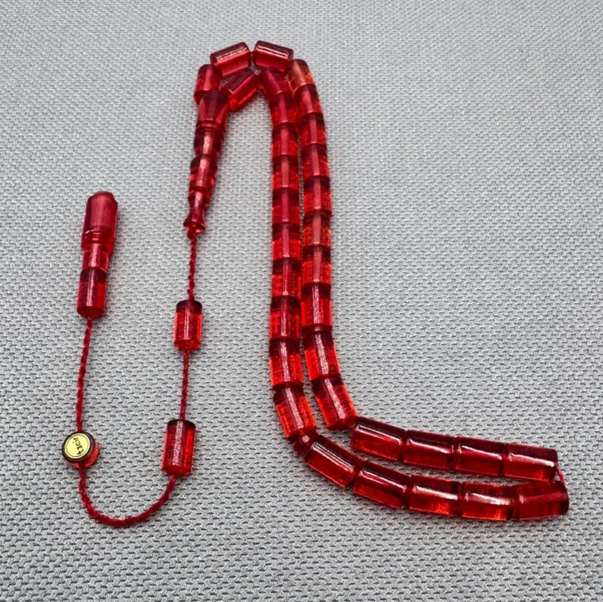 Muhammed TACİR Usta İşçilikli Bilek Boy Kırmızı Kesme Ateş Kehribar Tespih