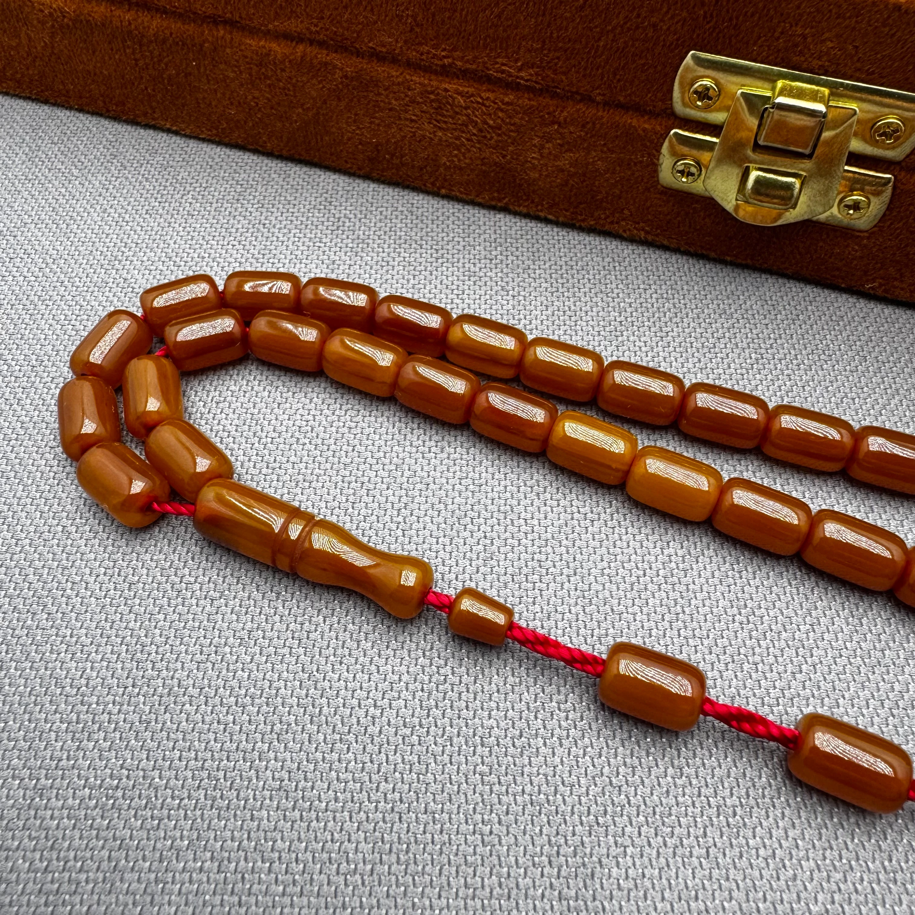 Buğulu Hamur Dik Damarlı Karamel Renk Sıkma Kehribar Tespih