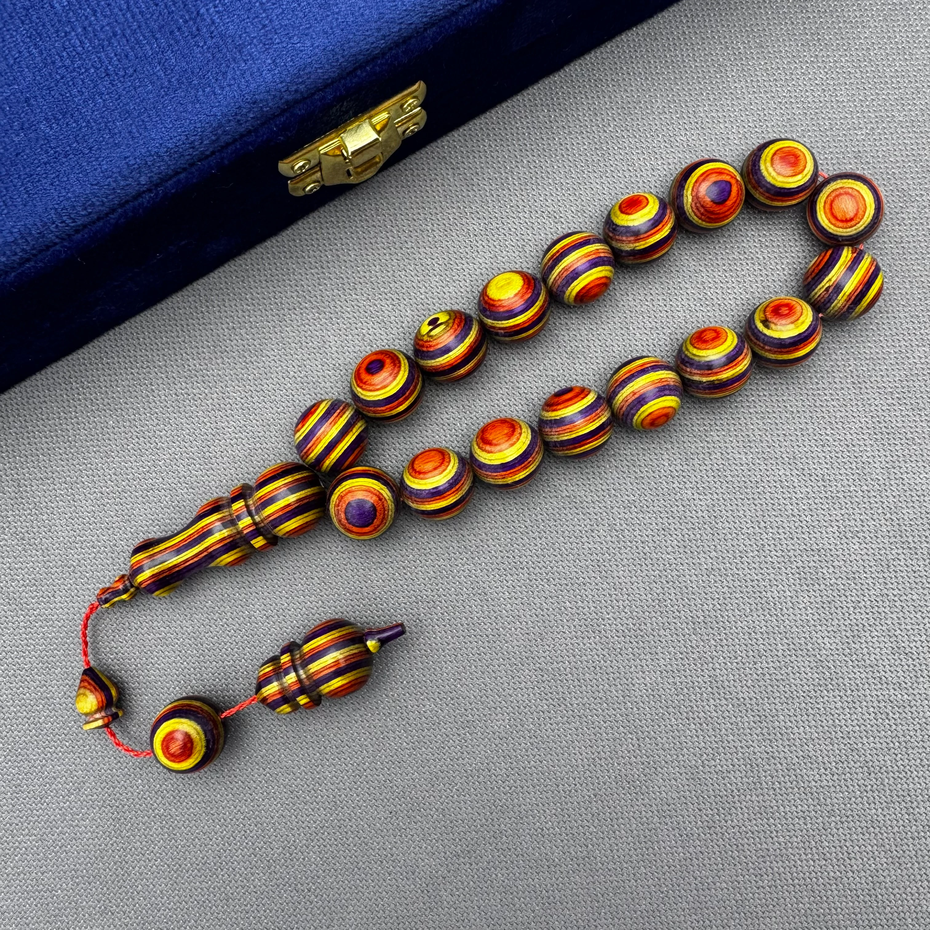 Sarı Kırmızı Mor Doğal Ağaç Dokulu Kafur Ağacı Efe Maskot Tespih