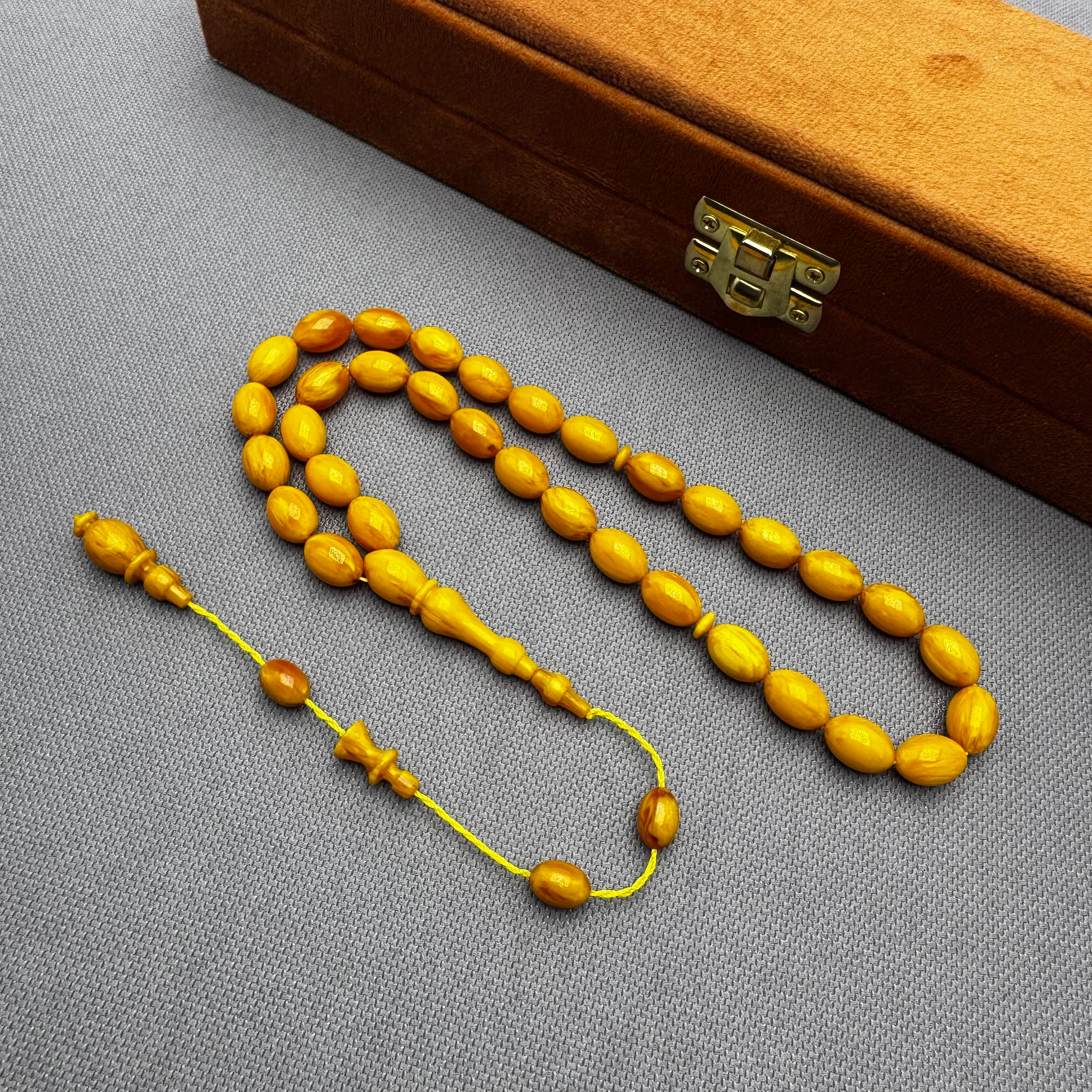 Muhammed ERDEN Usta İşçilikli Sarı Hareli Alman Çubuk Malzeme Sıkma Kehribar Tespih