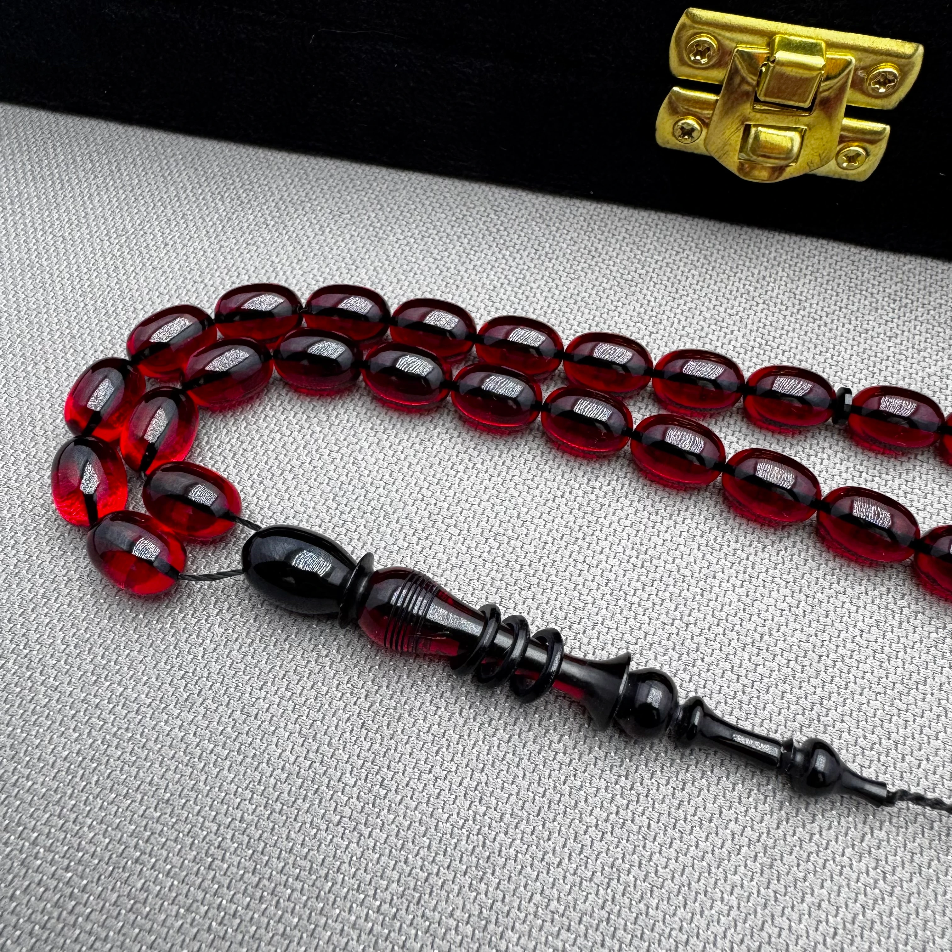 Emine REŞVANİ Usta İşçilikli Kapsül Kesim Ateş Kırmızısı Halkalı İmame Ateş Kehribar Tespih