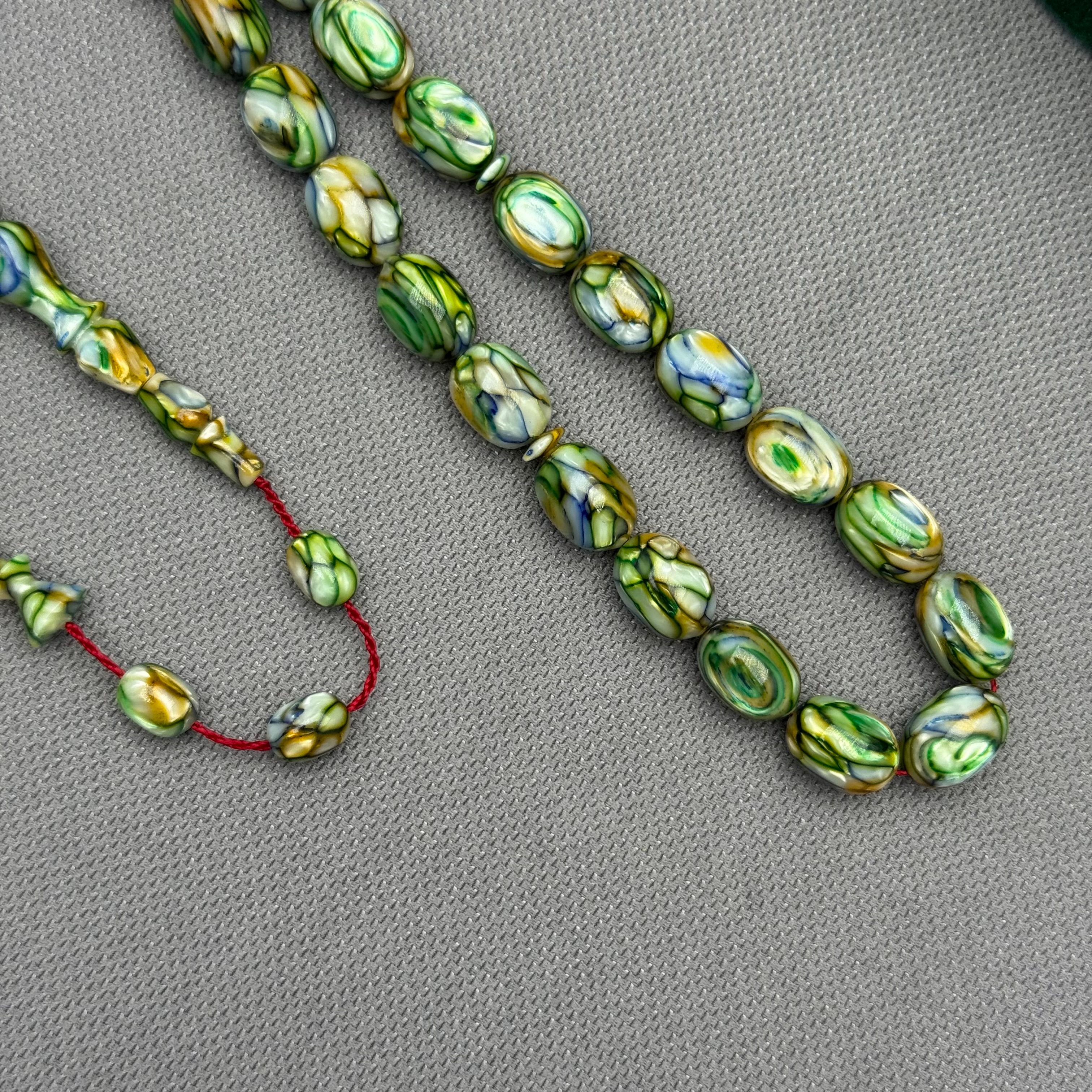 Dalgıç Usta İşçilikli Özel Seri Yeşil Multi Color Fransız Galalith ( Galanit ) Tespih