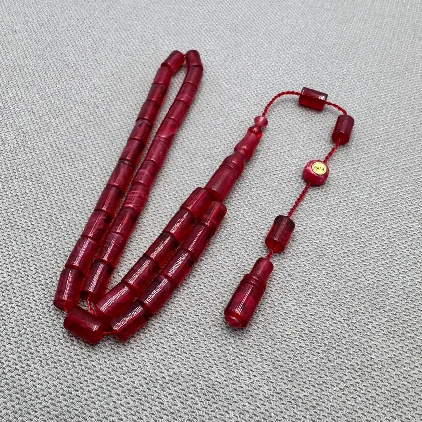 Muhammed TACİR Usta İşçilikli Bilek Boy Kırmızı Hareli Kesme Ateş Kehribar Tespih