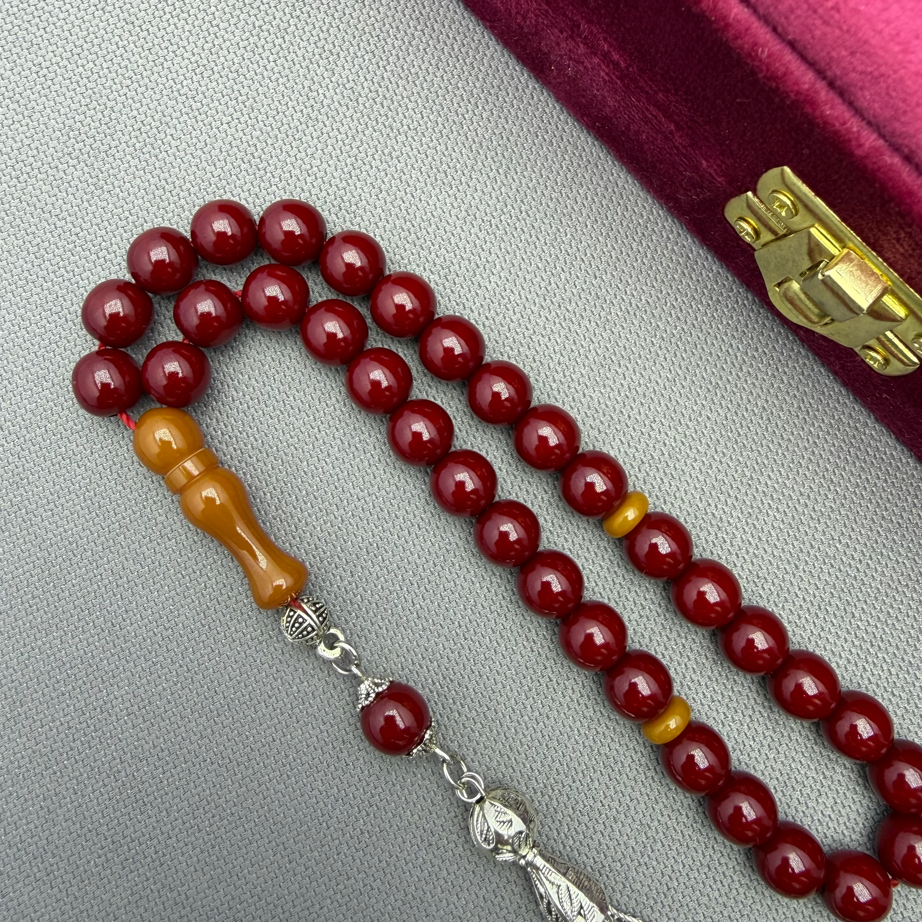 Kolye Dizayn Vişne Osmanlı Benzetme Küre Kesim Alpaka Püsküllü Sıkma Kehribar Tespih