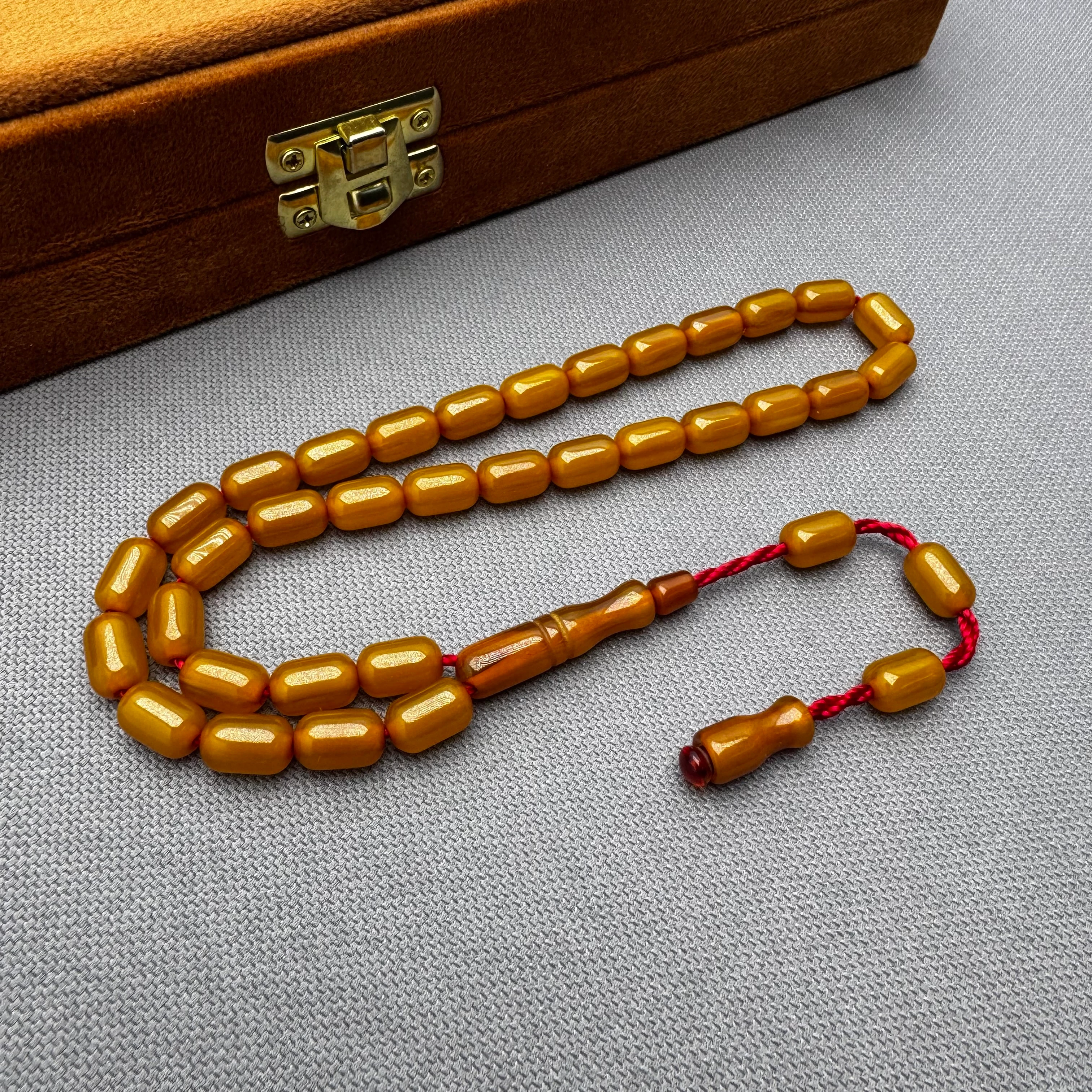 Sarı Dik Damar Hareli Buğulu Hamur Sıkma Kehribar Tespih