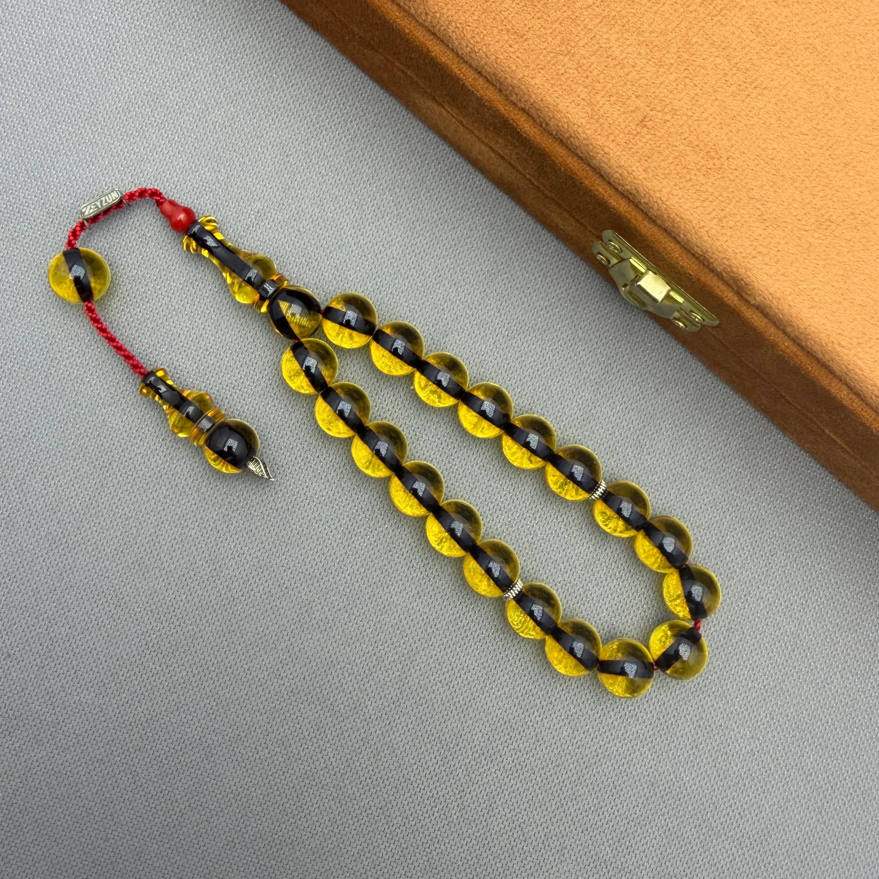 Zeyzun Usta İşçilikli Bal Rengi Küre Kesim Sıkma Kehribar Tespih