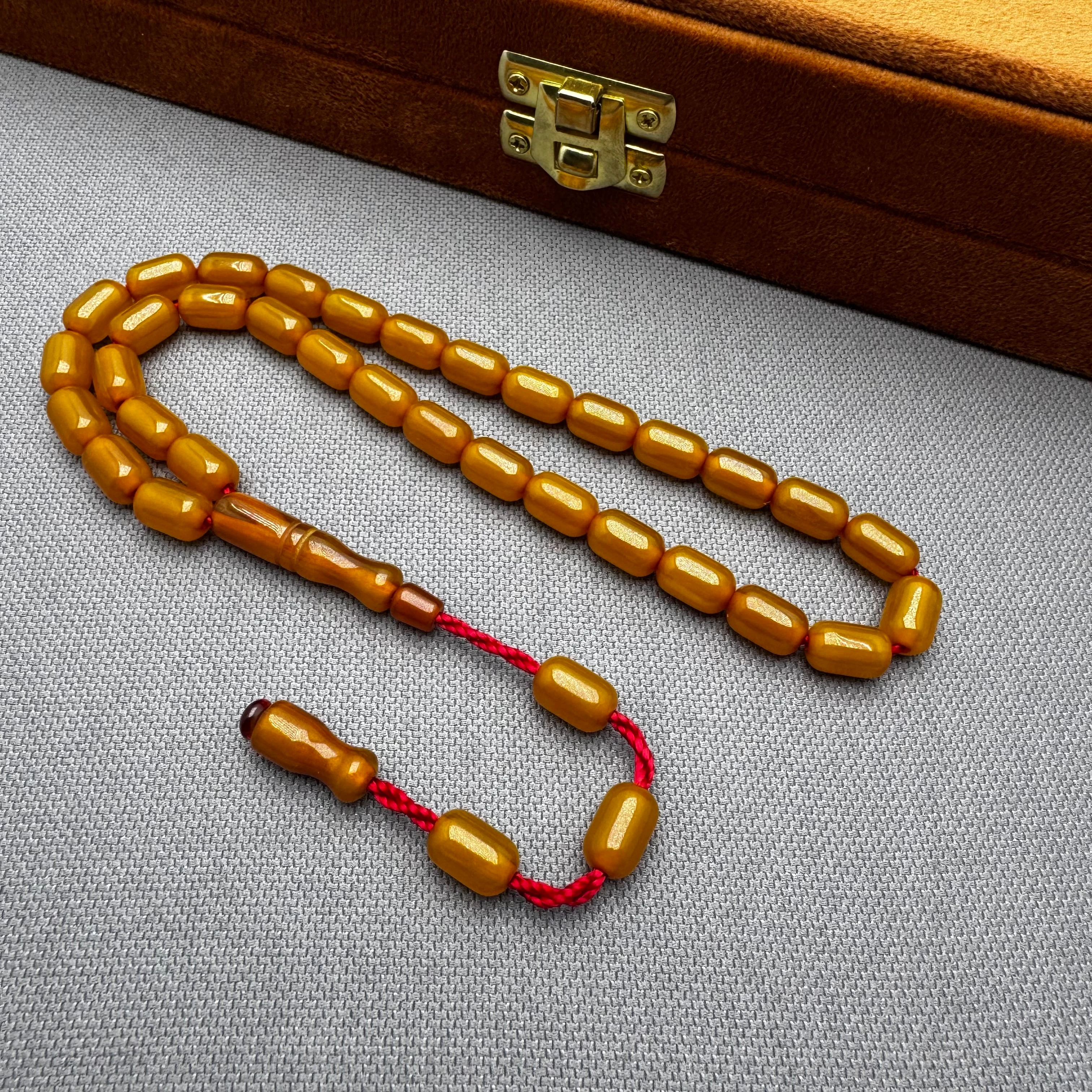 Sarı Dik Damar Hareli Buğulu Hamur Sıkma Kehribar Tespih