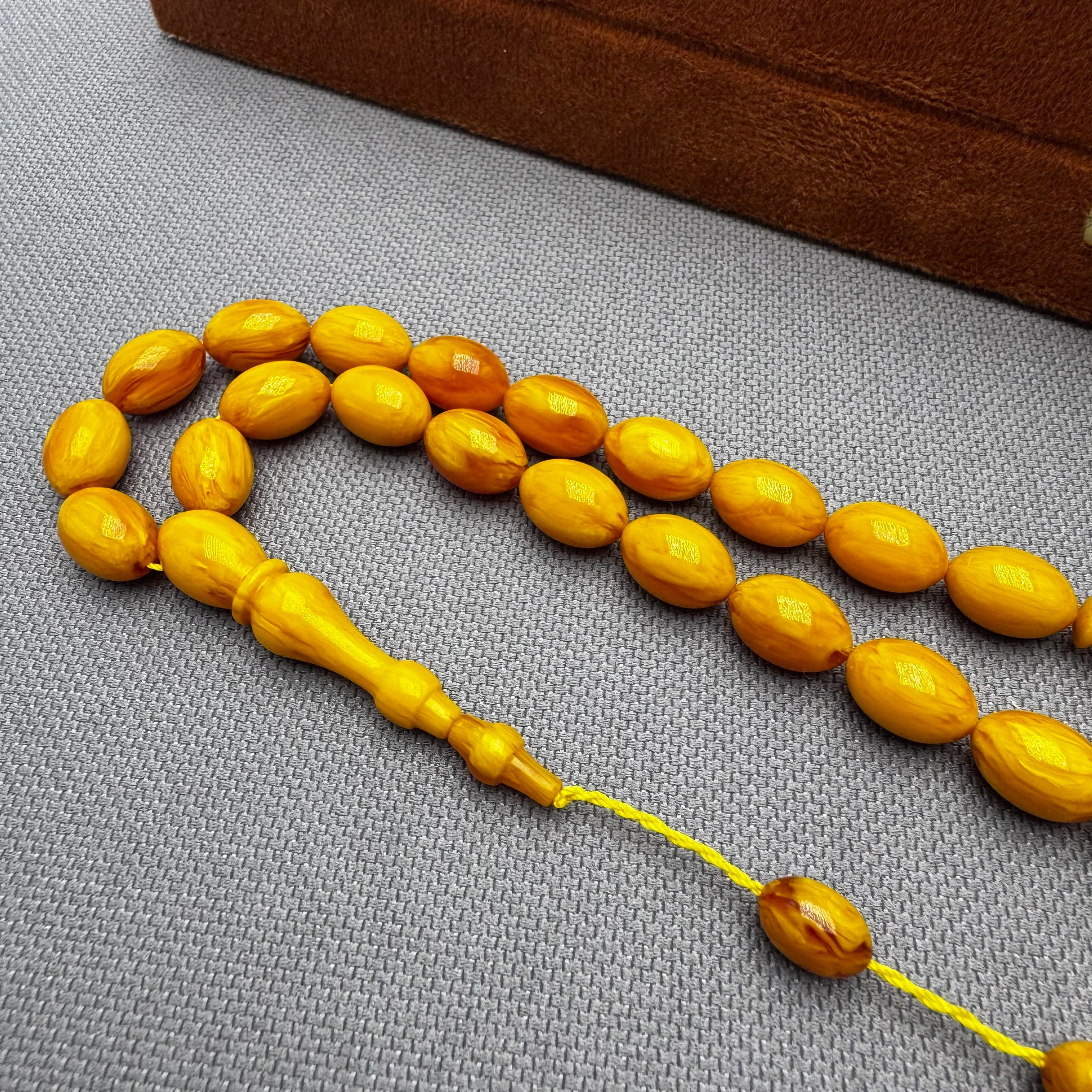 Muhammed ERDEN Usta İşçilikli Sarı Hareli Alman Çubuk Malzeme Sıkma Kehribar Tespih