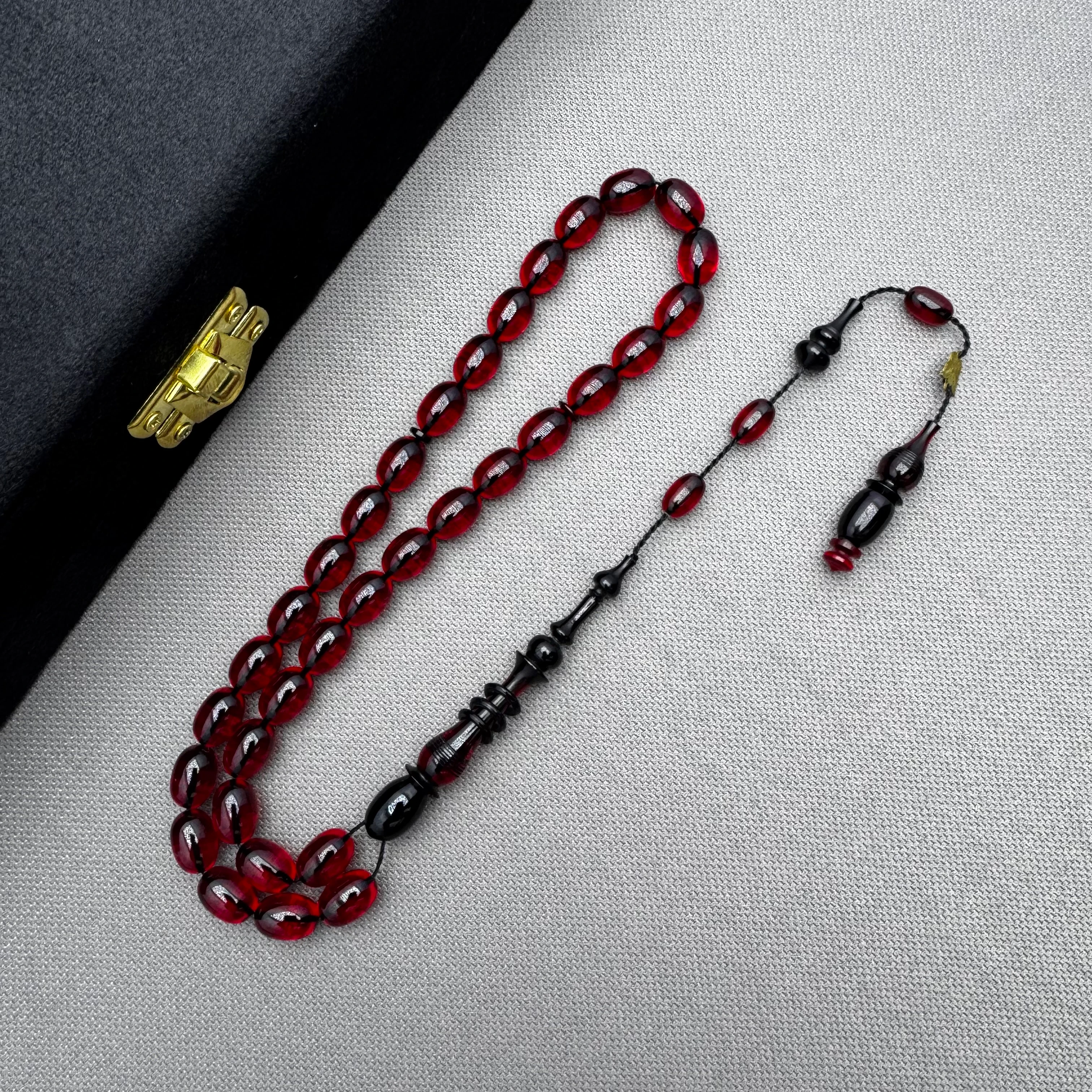 Emine REŞVANİ Usta İşçilikli Kapsül Kesim Ateş Kırmızısı Halkalı İmame Ateş Kehribar Tespih