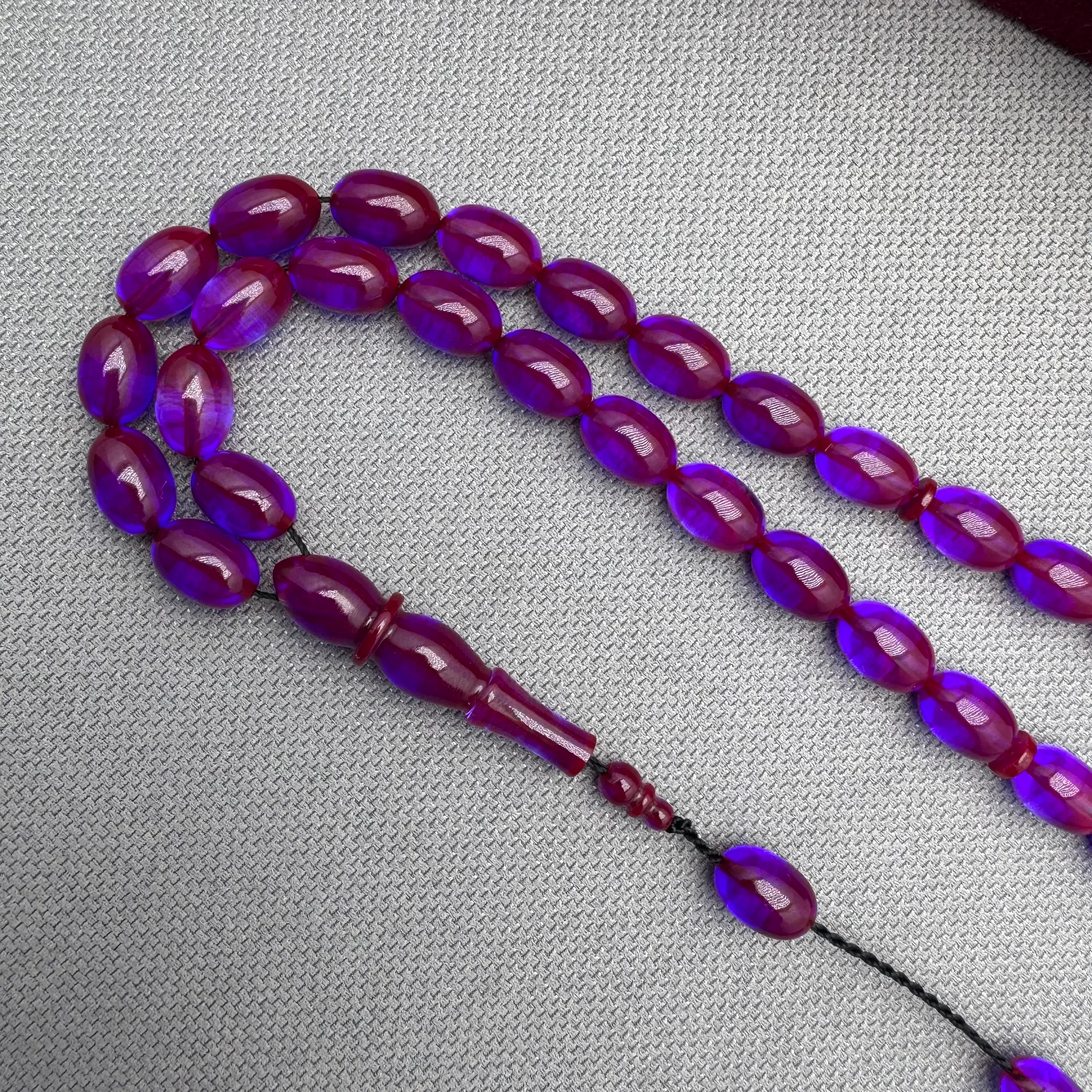 Faaris BEYDUN Bordo Mavi Özel Döküm Renk Beyzi Kesim Ateş Kehribar Tespih