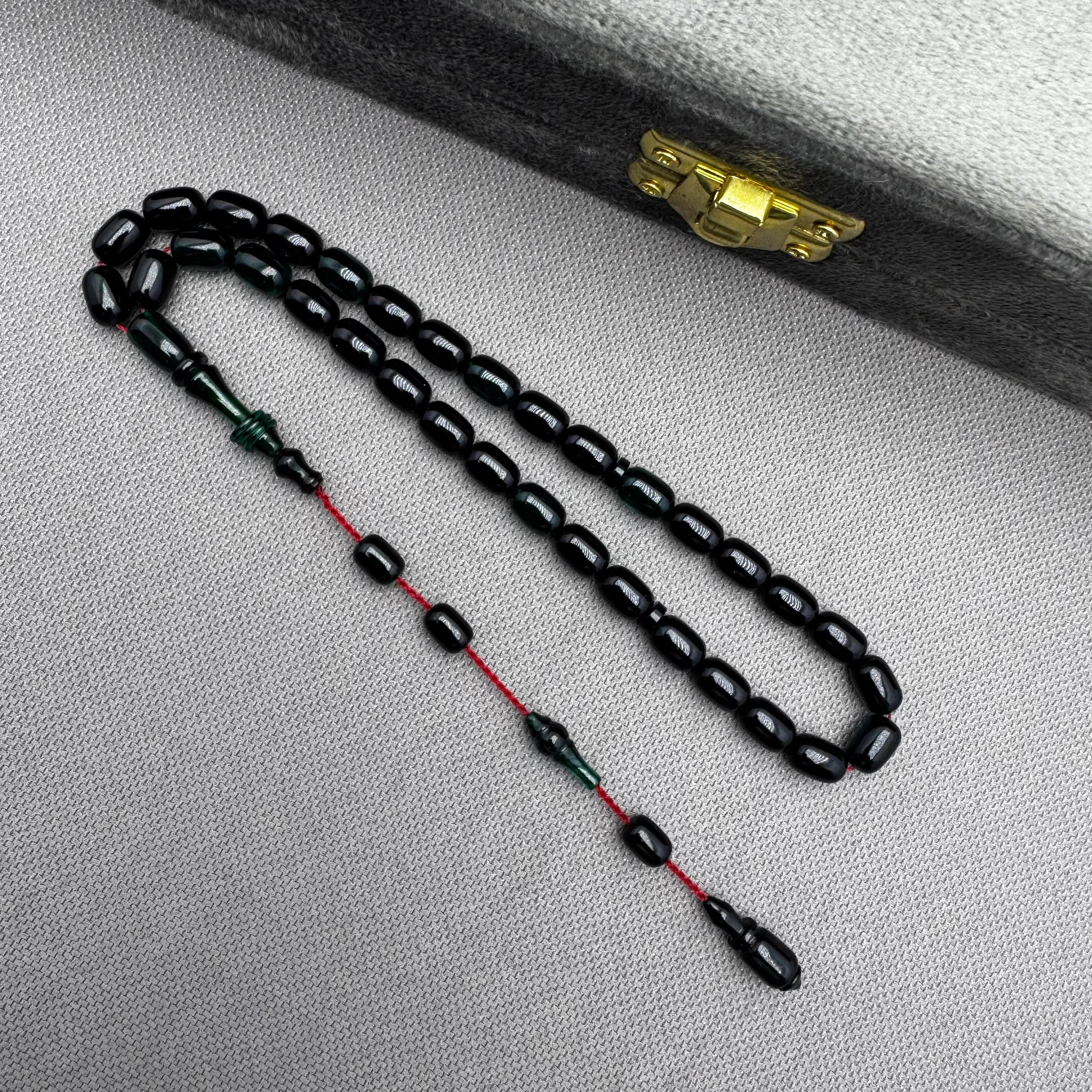 Salih ŞİRİN Usta İşçilikli Bilek Boy Halkalı İmame Petrol Rengi Sıkma Kehribar Tespih