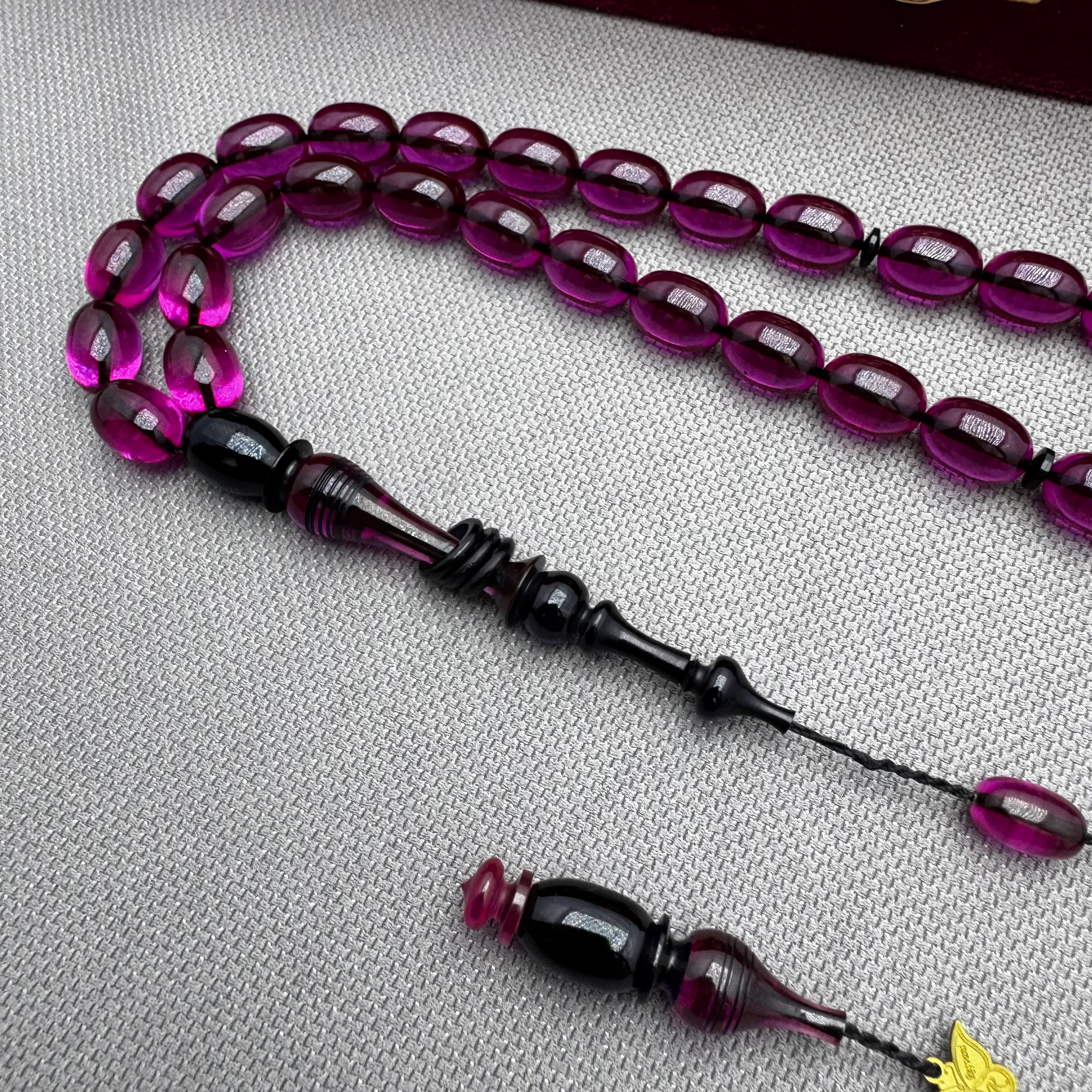 Emine REŞVANİ Usta İşçilikli Özel Mor Renk Halkalı İmame Ateş Kehribar Tespih