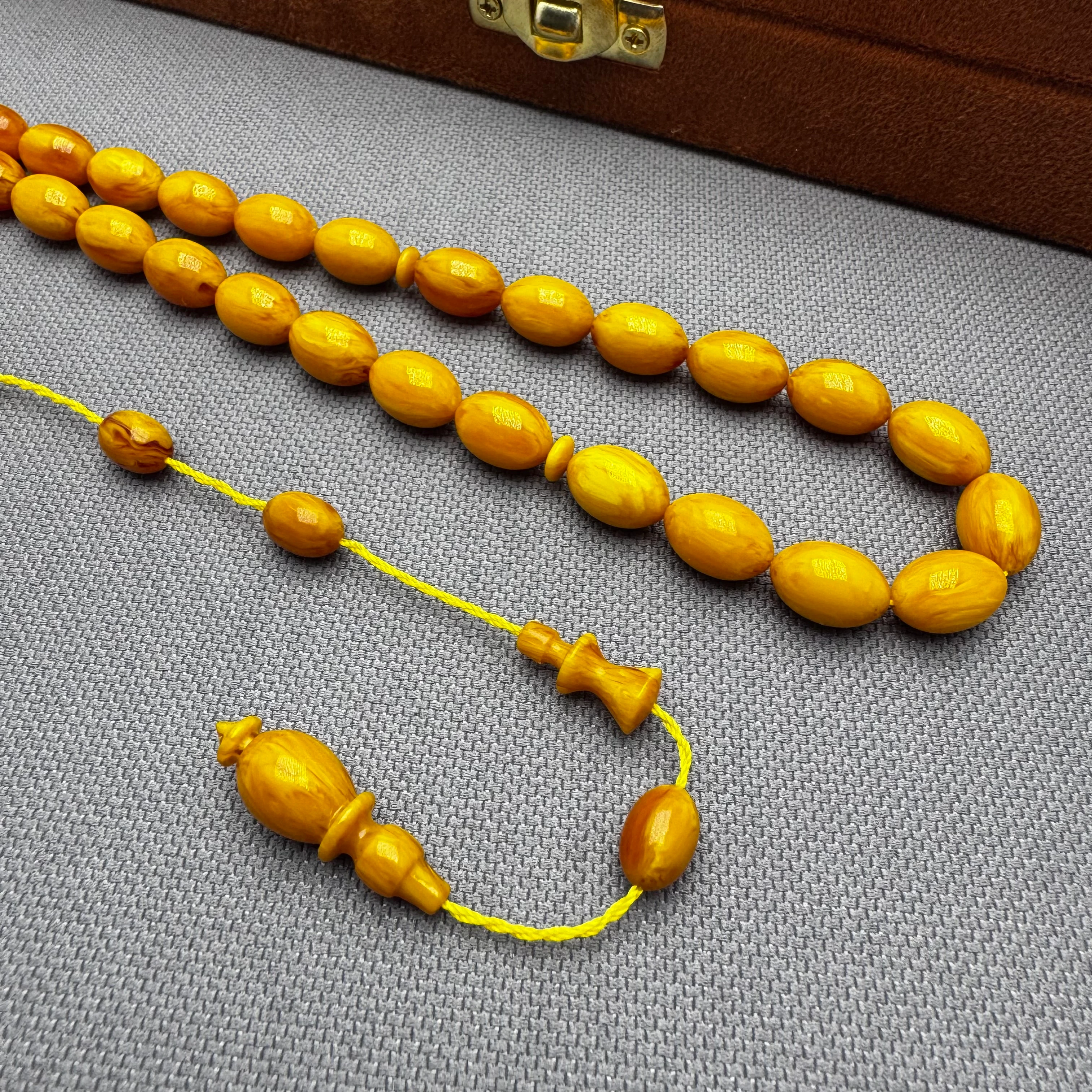 Muhammed ERDEN Usta İşçilikli Sarı Hareli Alman Çubuk Malzeme Sıkma Kehribar Tespih