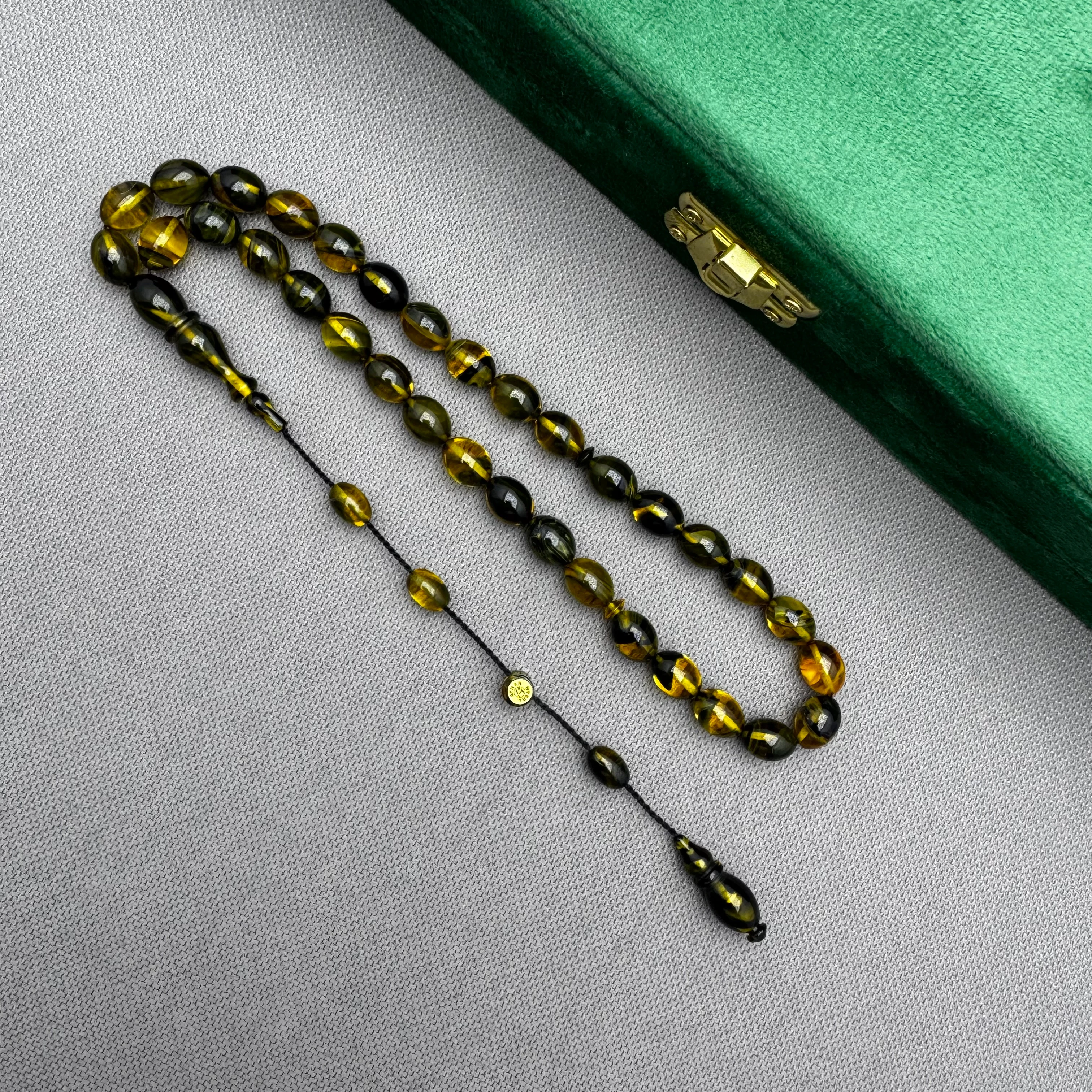 Ayhan TURAN Usta İşçilikli Haki Yoğun Hareli Beyzi Kesim Ateş Kehribar Tespih