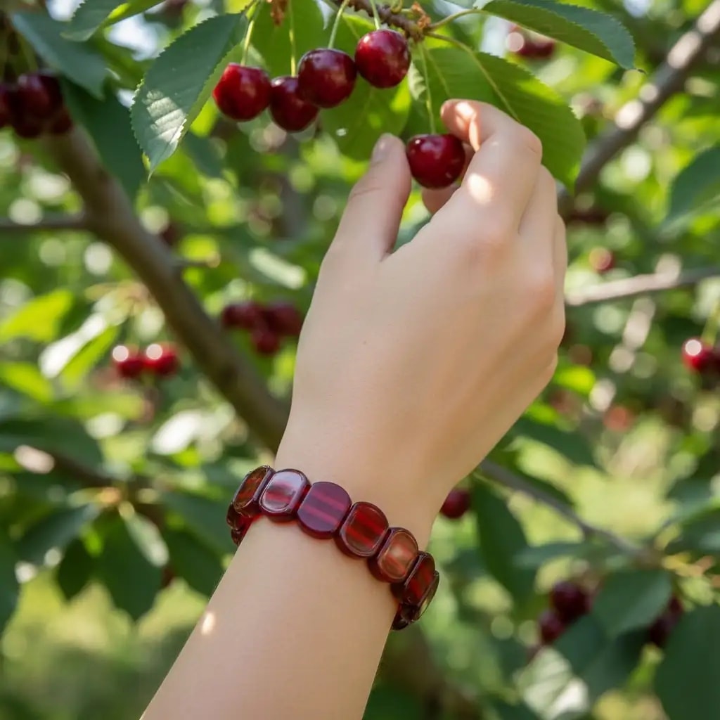 Yetişkin Vişne Bordo Ateş Kehribar Unisex Kehribar Bileklik