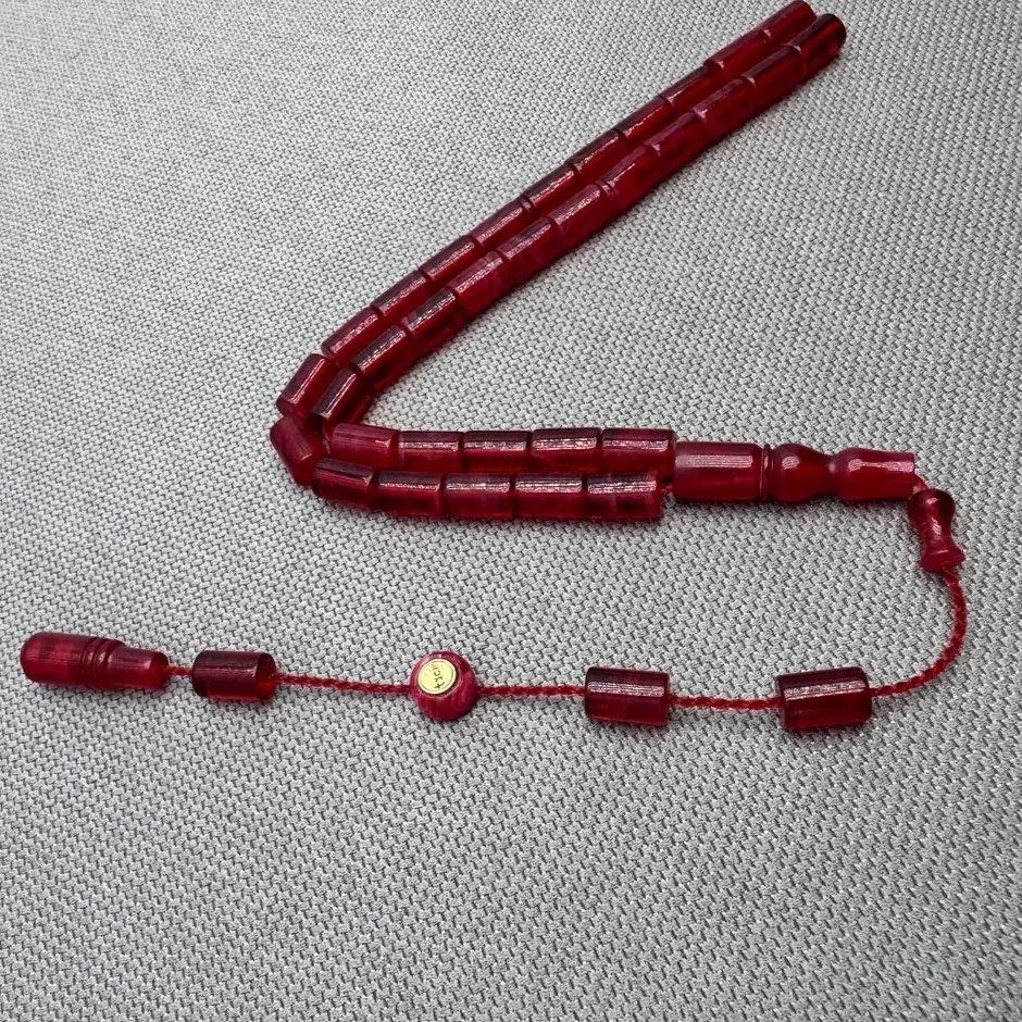 Muhammed TACİR Usta İşçilikli Bilek Boy Kırmızı Hareli Kesme Ateş Kehribar Tespih