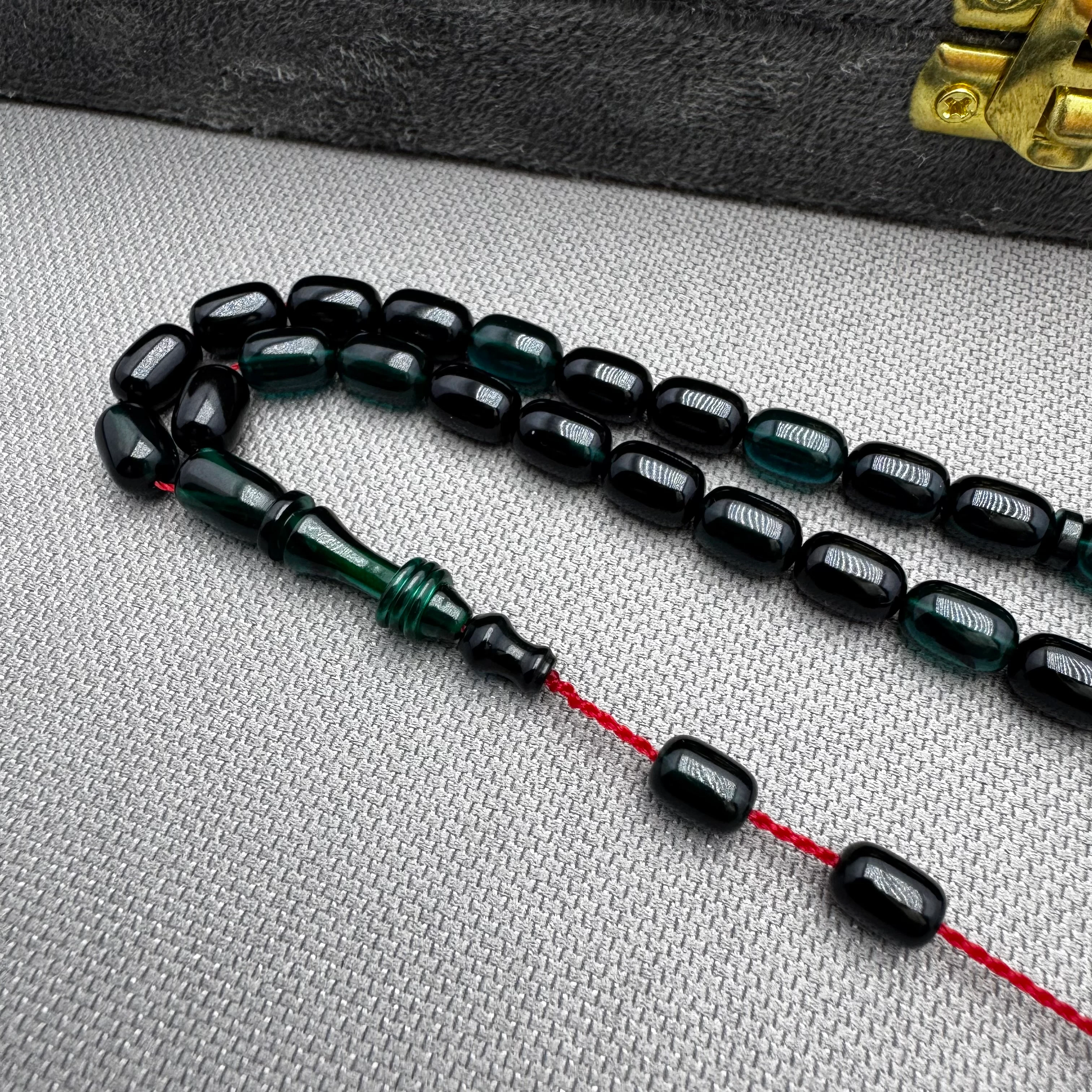 Salih ŞİRİN Usta İşçilikli Bilek Boy Halkalı İmame Petrol Rengi Sıkma Kehribar Tespih