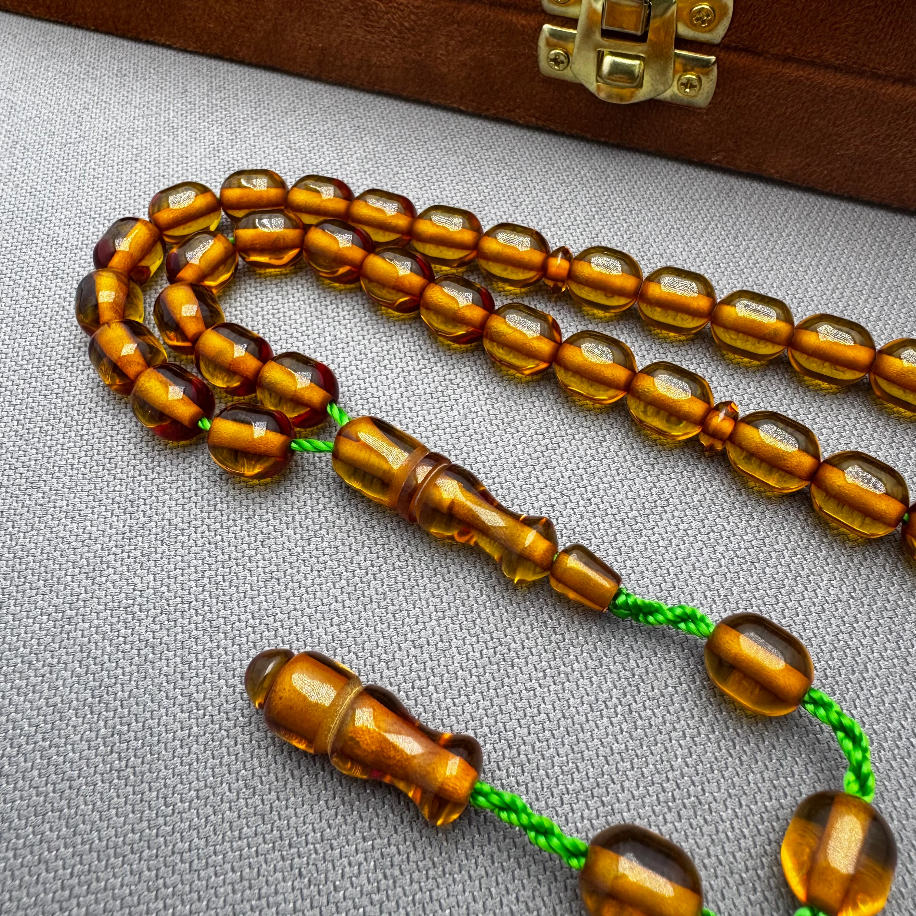 Turuncu Şeffaf Kalın İpli Muazzam Çekim Kalitesi Ateş Kehribar Tespih