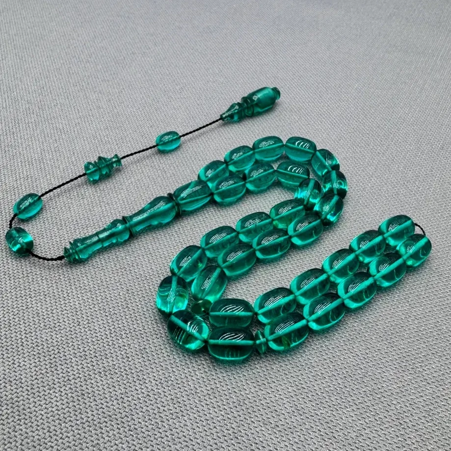 Usta İşçilikli Zümrüt Yeşili Kapsül Kesim Ateş Kehribar Tespih