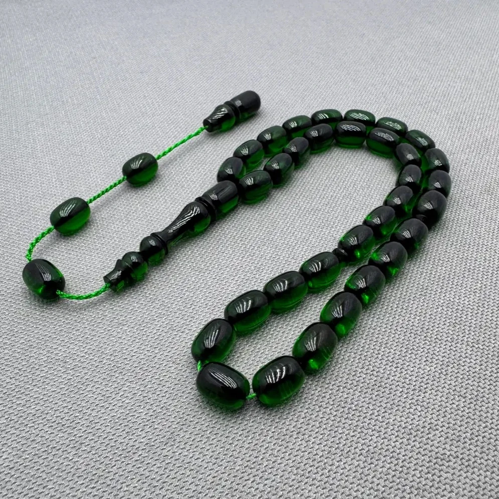 Usta İşçilikli Kapsül Kesim Zümrüt Yeşili Ateş Kehribar Tespih