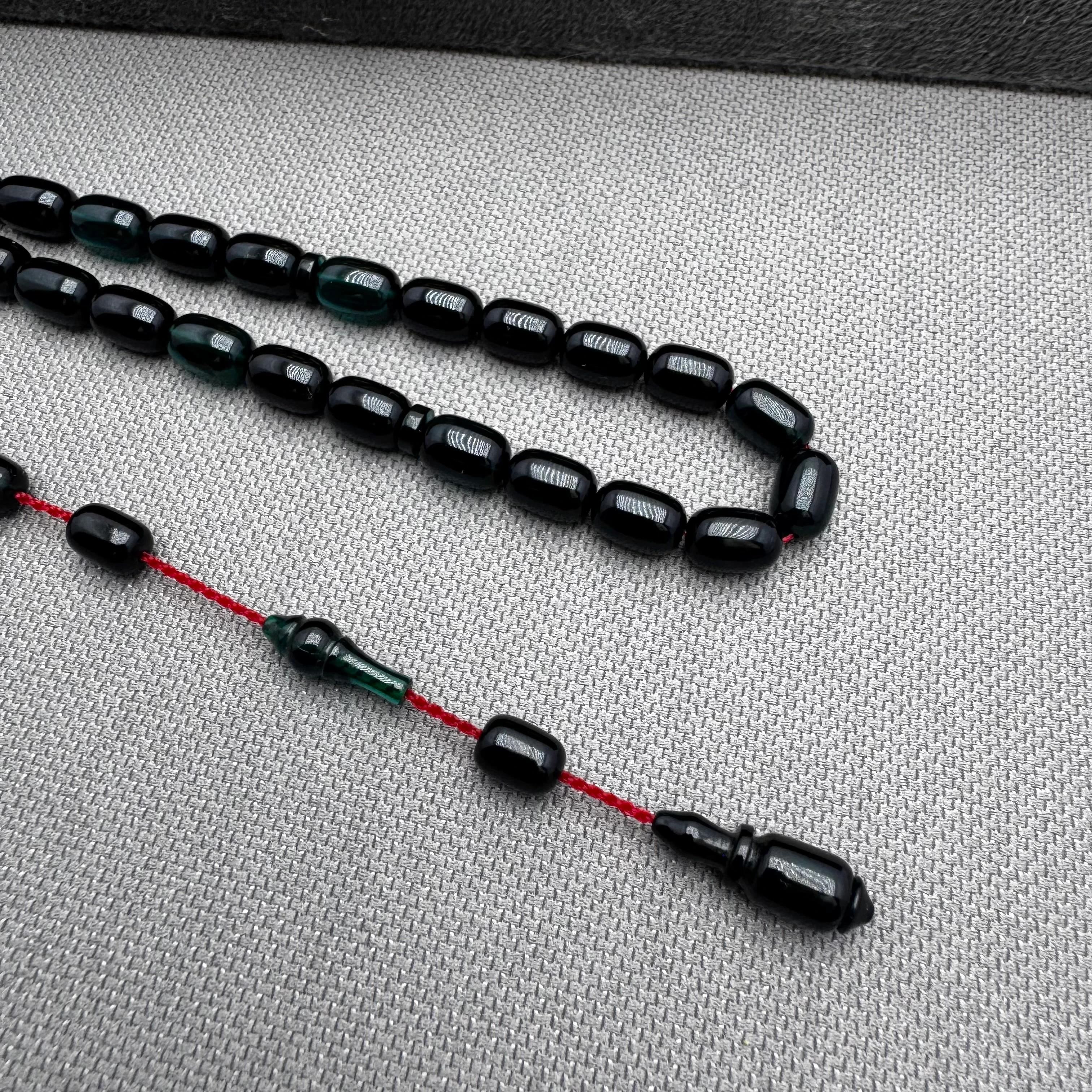 Salih ŞİRİN Usta İşçilikli Bilek Boy Halkalı İmame Petrol Rengi Sıkma Kehribar Tespih