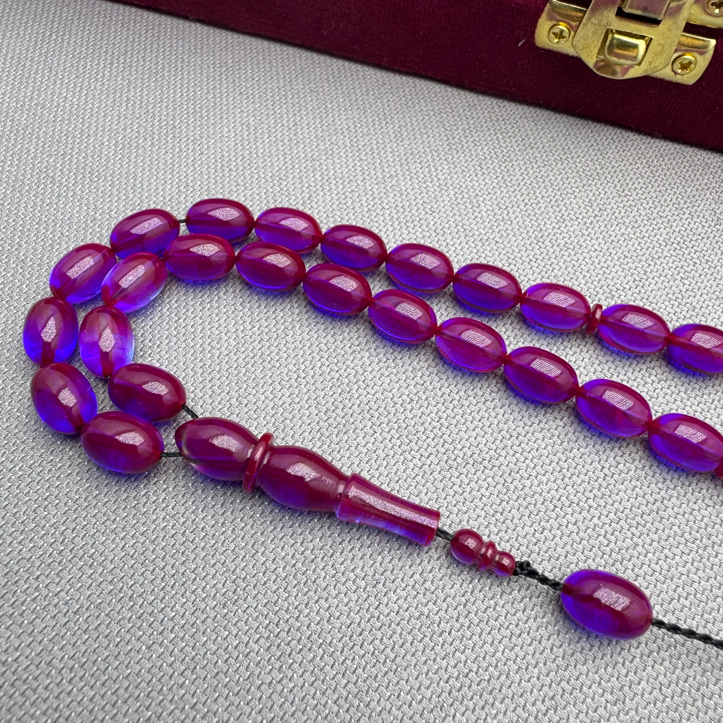 Faaris BEYDUN Bordo Mavi Özel Döküm Renk Beyzi Kesim Ateş Kehribar Tespih