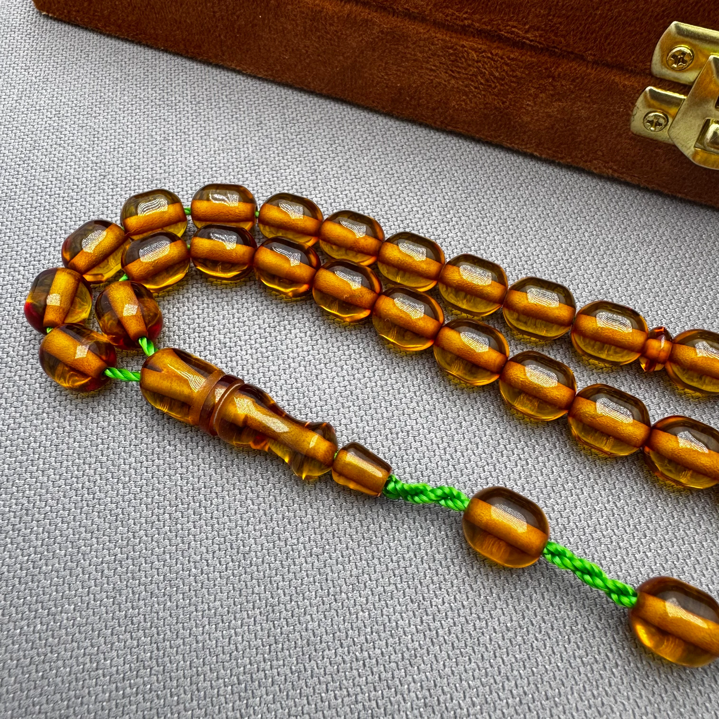 Turuncu Şeffaf Kalın İpli Muazzam Çekim Kalitesi Ateş Kehribar Tespih